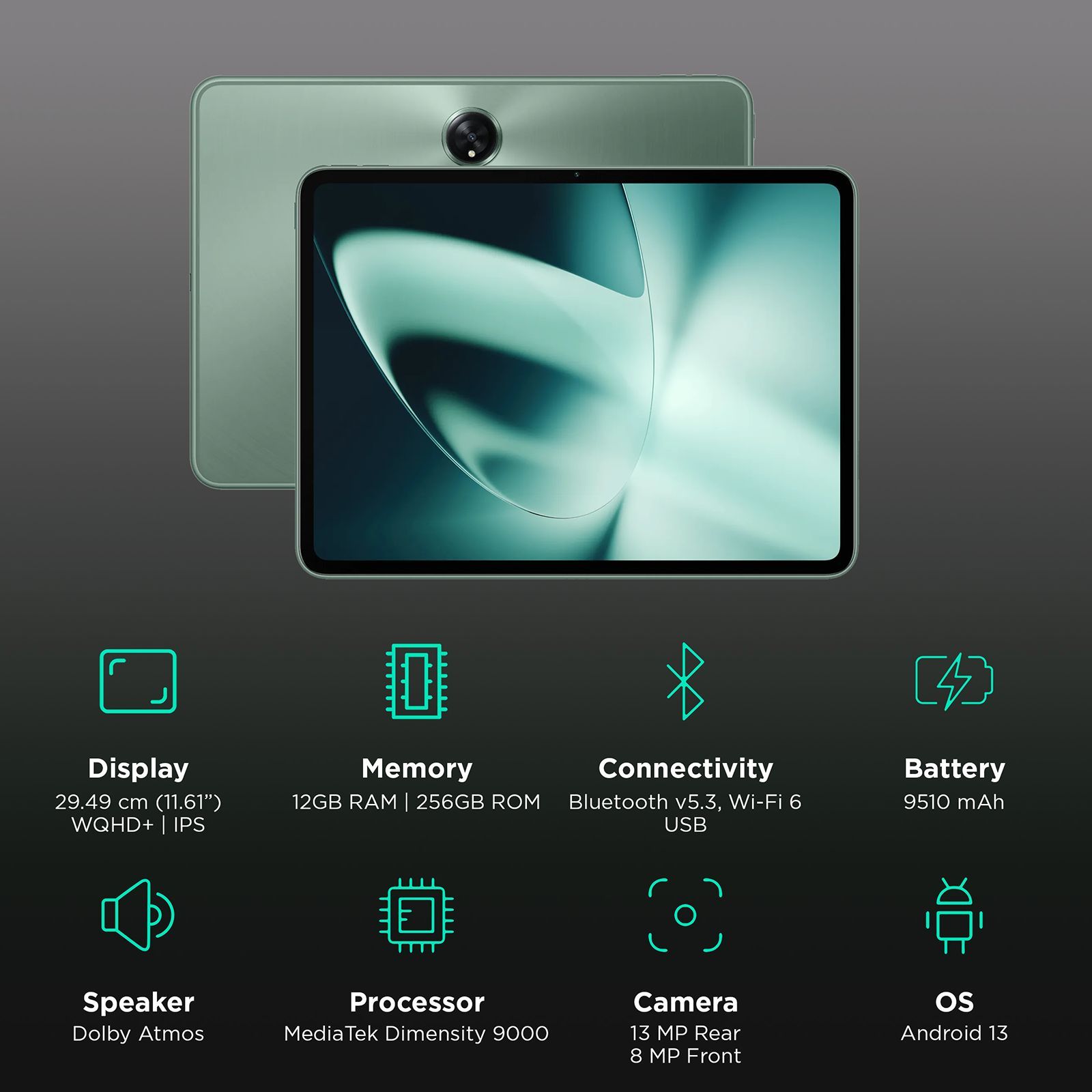 OnePlus Pad Wi-Fi Android Tablet (11.61 Inch, 12GB RAM, 256GB ROM, Halo Green)_3