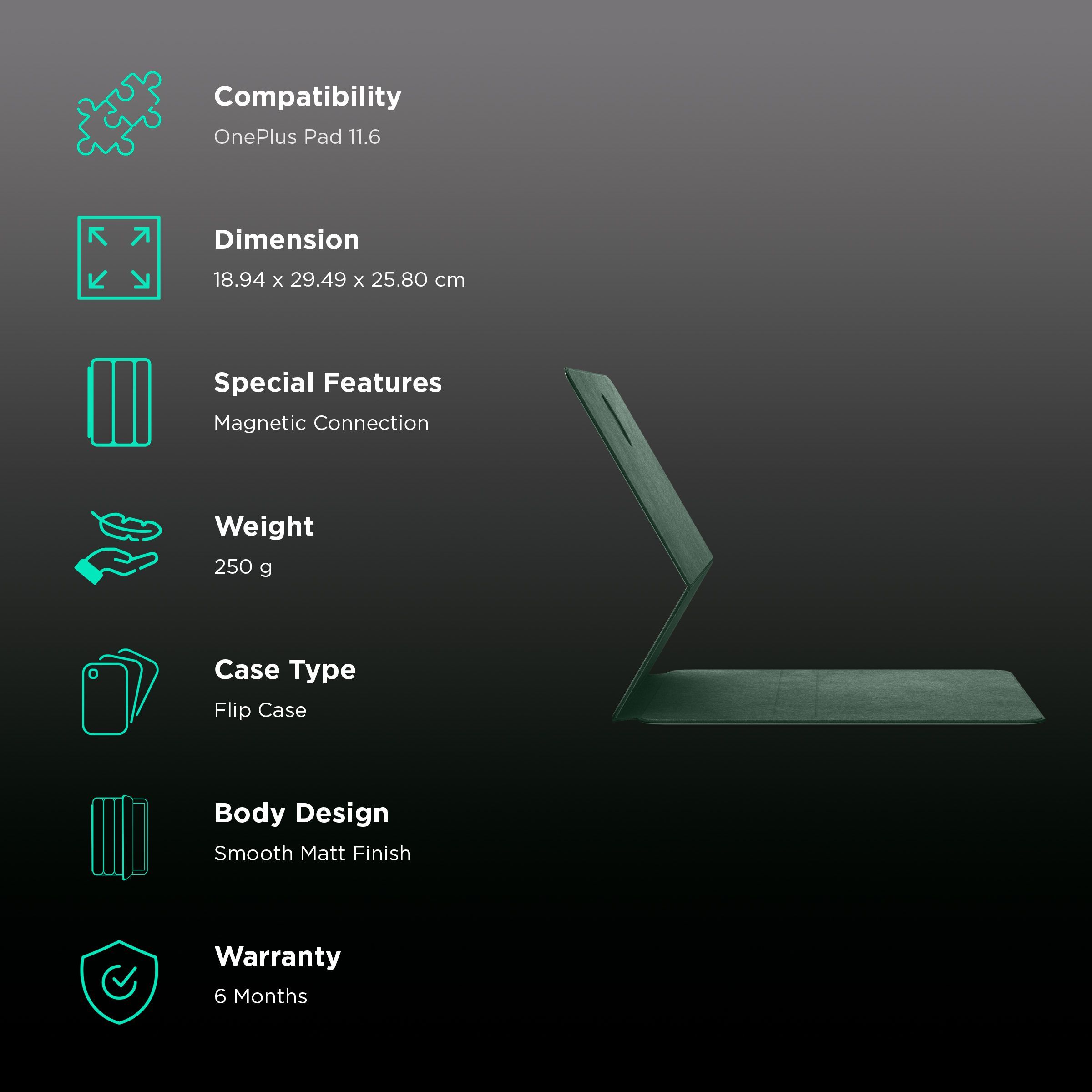 OnePlus OPC2202 Folio Case for 11.6 Inch Tablets (Smooth Matt Finish, Green)_3