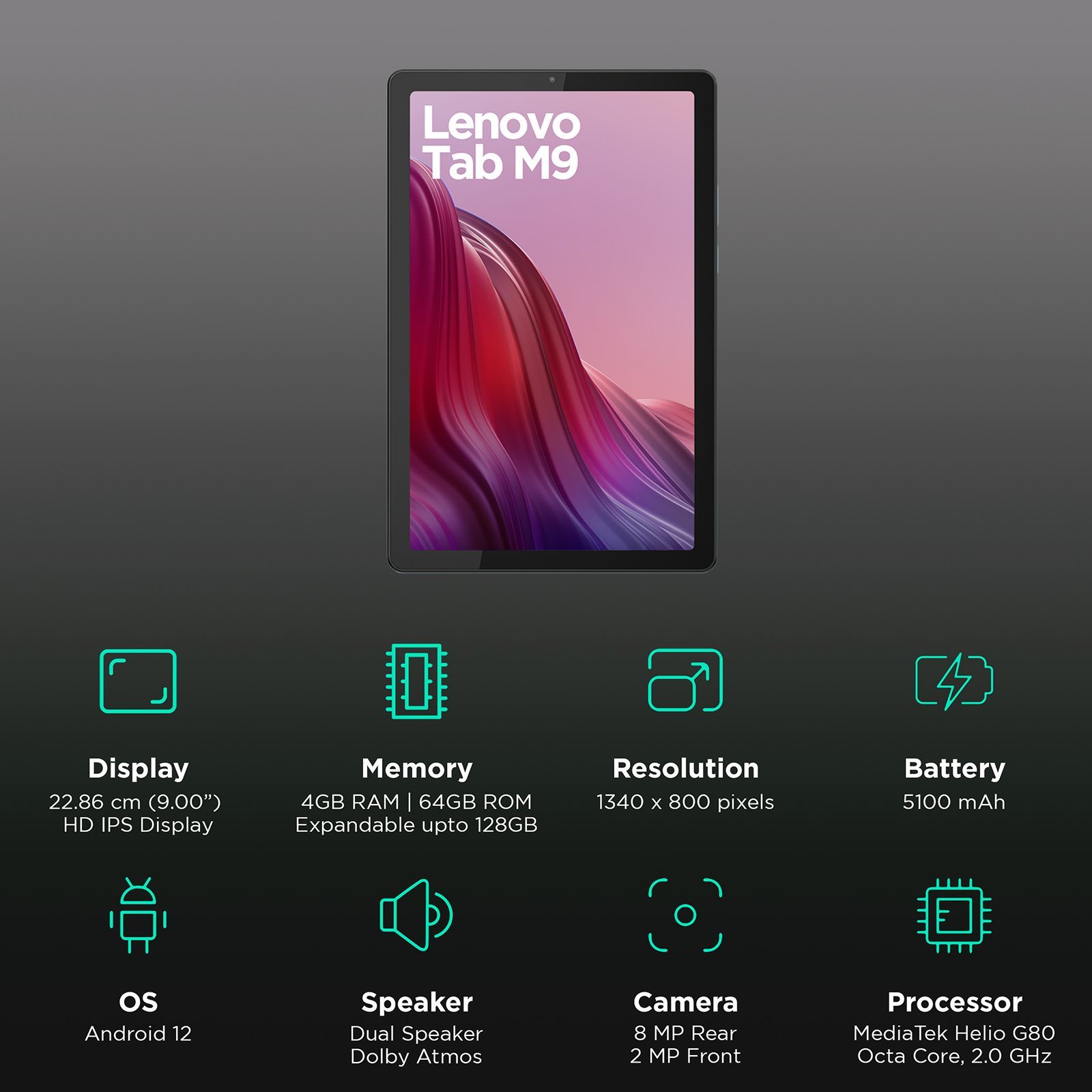 Lenovo Tab M9 Wi-Fi+4G LTE Android Tablet (9 Inch, 4GB RAM, 64GB ROM, Arctic Grey)_3