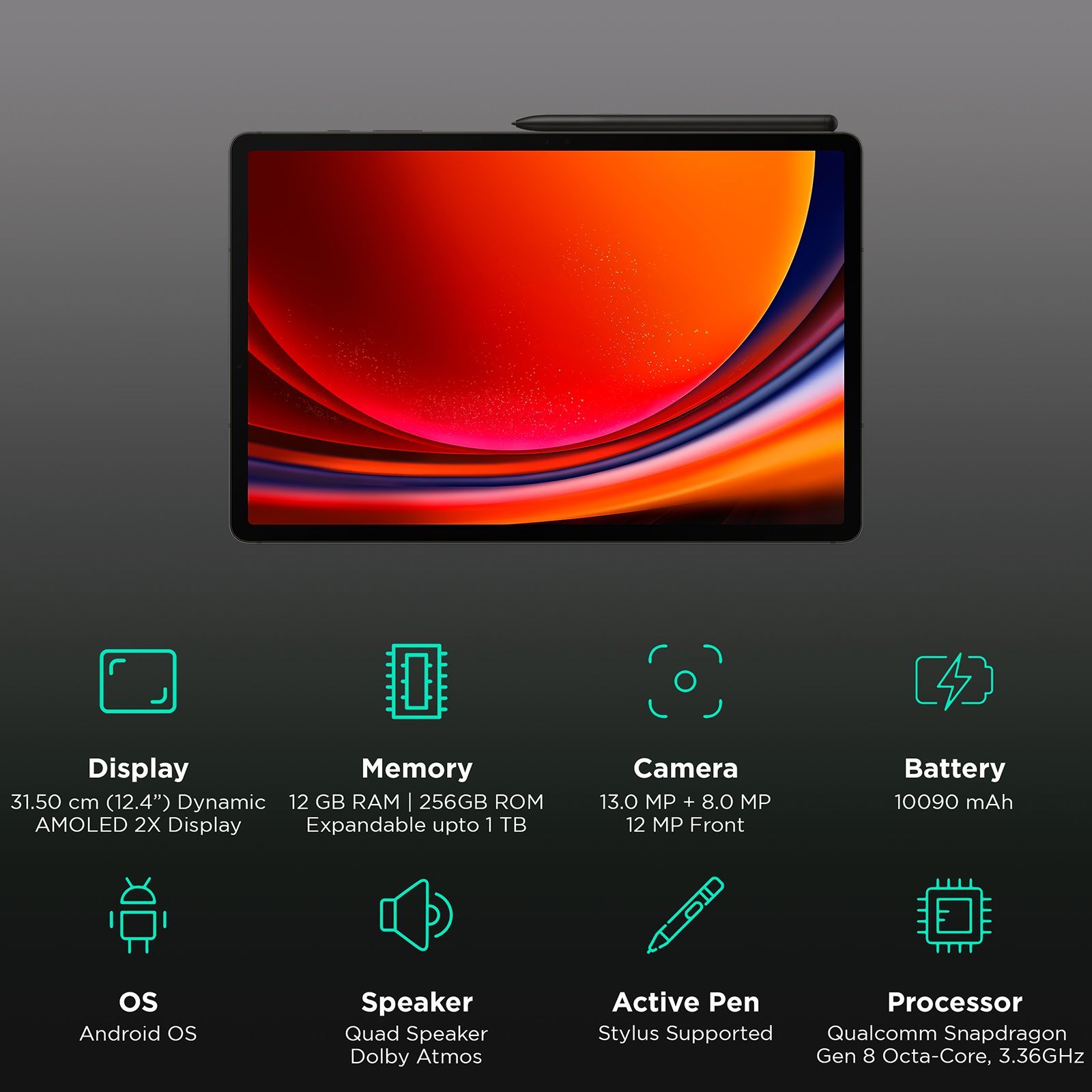 SAMSUNG Galaxy Tab S9 Plus Wi-Fi Android Tablet with Stylus (12.4 Inch, 12GB RAM, 256GB ROM, Graphite)_2