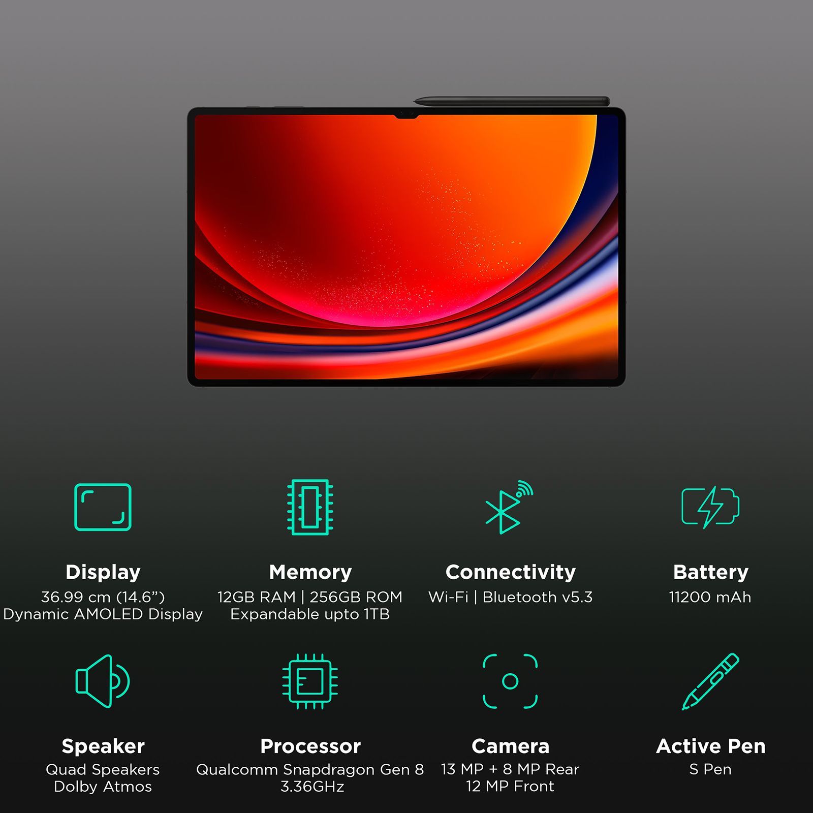 SAMSUNG Galaxy Tab S9 Ultra Wi-Fi Android Tablet with Stylus (14.6 Inch, 12GB RAM, 256GB ROM, Graphite)_3