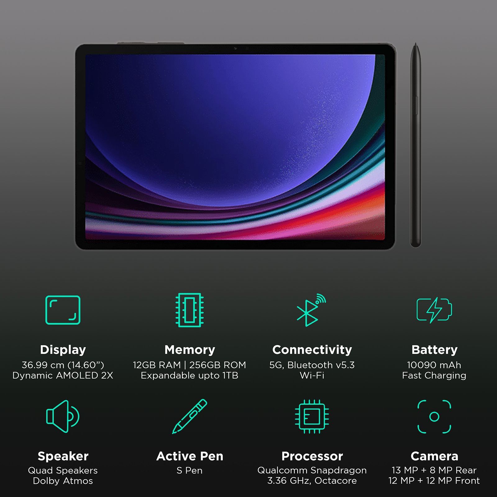 SAMSUNG Galaxy Tab S9 Ultra Wi-Fi+5G Android Tablet with Stylus (14.6 Inch, 12GB RAM, 256GB ROM, Graphite)_3