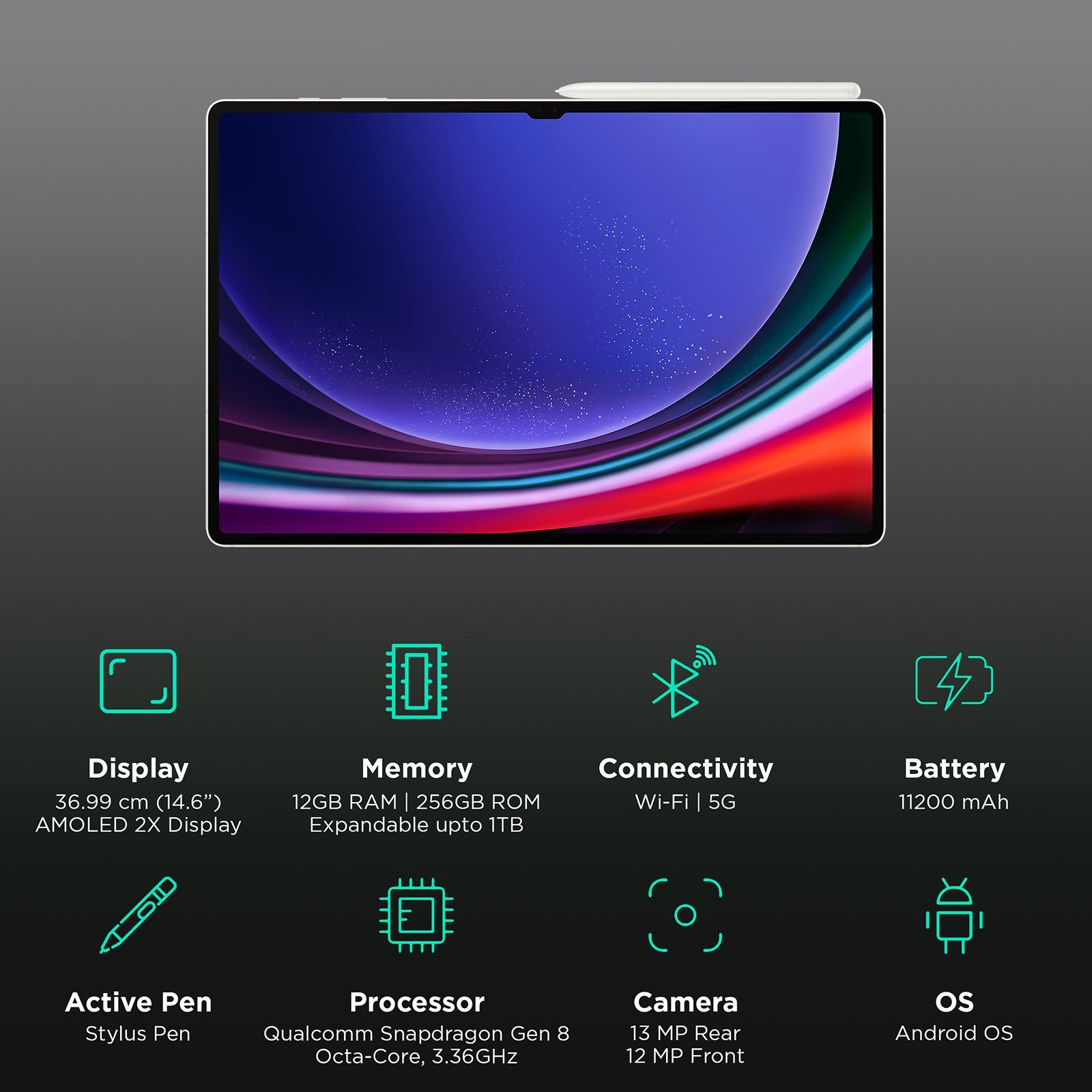 SAMSUNG Galaxy Tab S9 Ultra Wi-Fi+5G Android Tablet with Stylus (14.6 Inch, 12GB RAM, 256GB ROM, Beige)_3