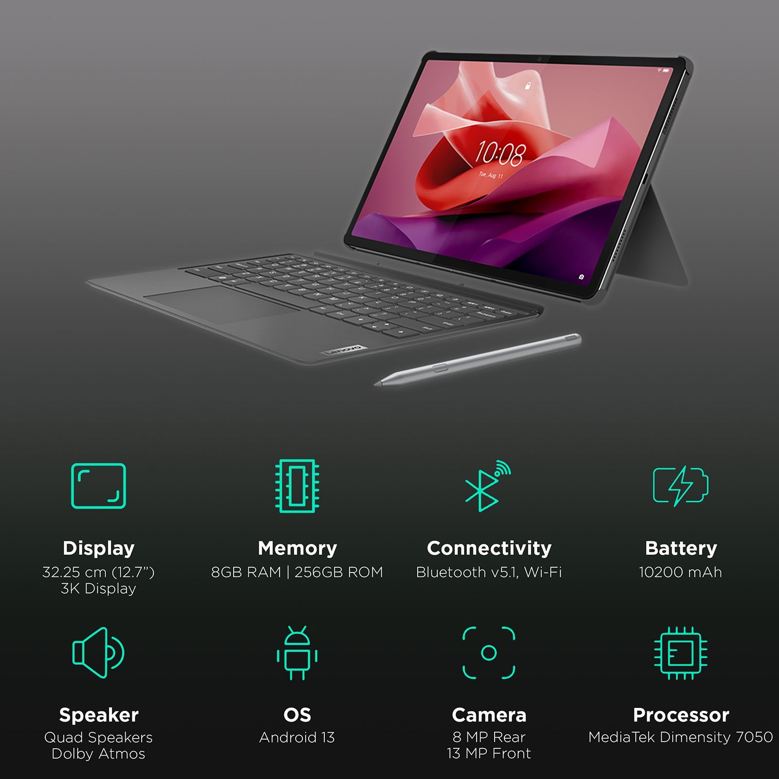 Lenovo Tab P12 Wi-Fi Android Tablet (12.7 Inch, 8GB RAM, 256GB ROM, Storm Grey)_3