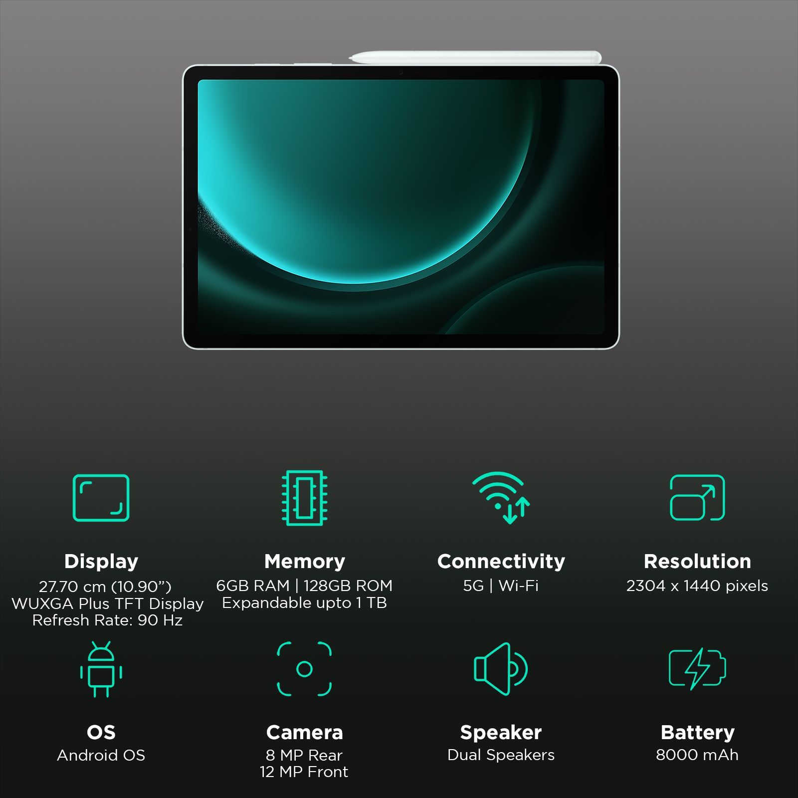 SAMSUNG Galaxy Tab S9 FE Wi-Fi+5G Android Tablet (10.9 Inch, 6GB RAM, 128GB ROM, Light Green)_3