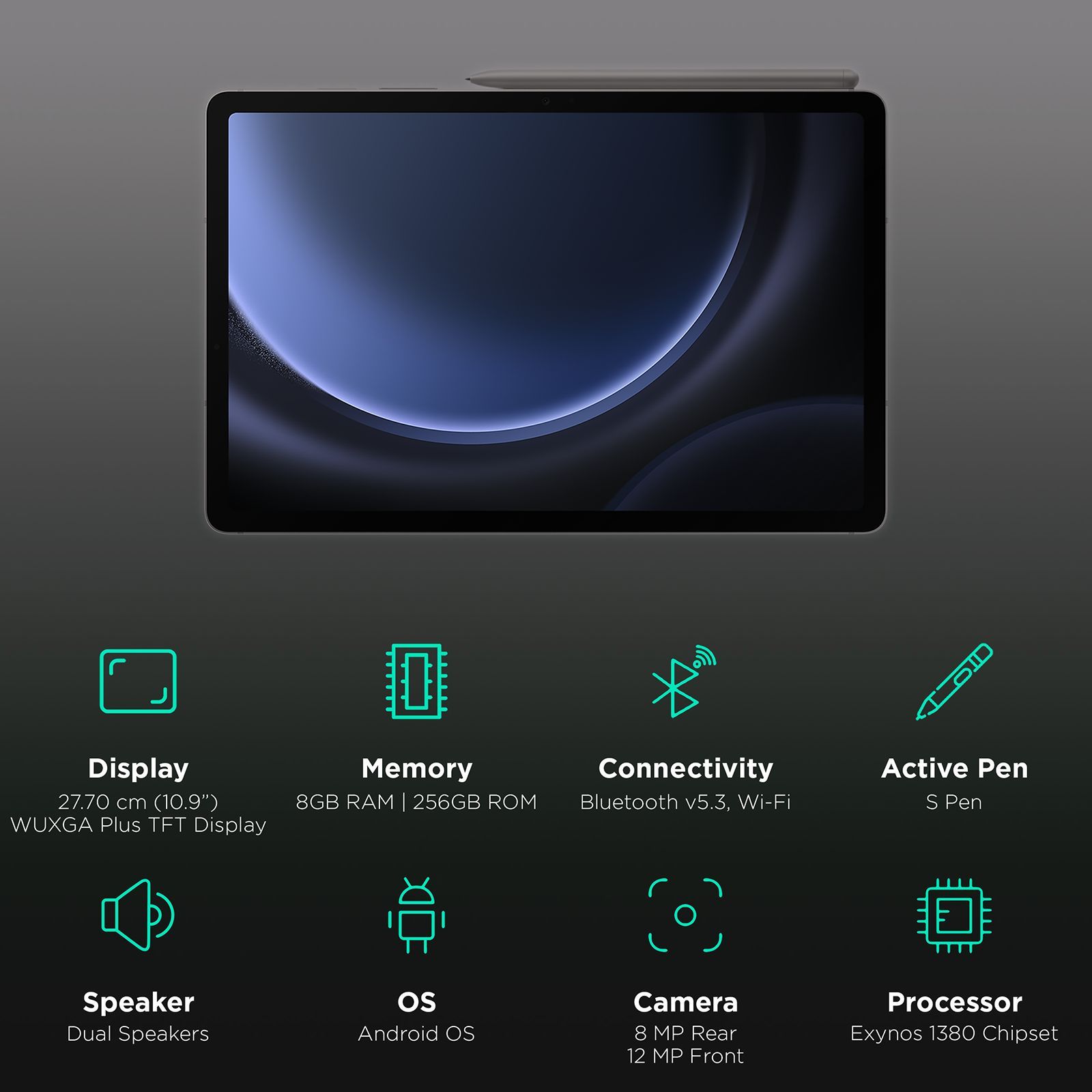 SAMSUNG Galaxy Tab S9 FE Wi-Fi Android Tablet (10.9 Inch, 8GB RAM, 256GB ROM, Gray)_3