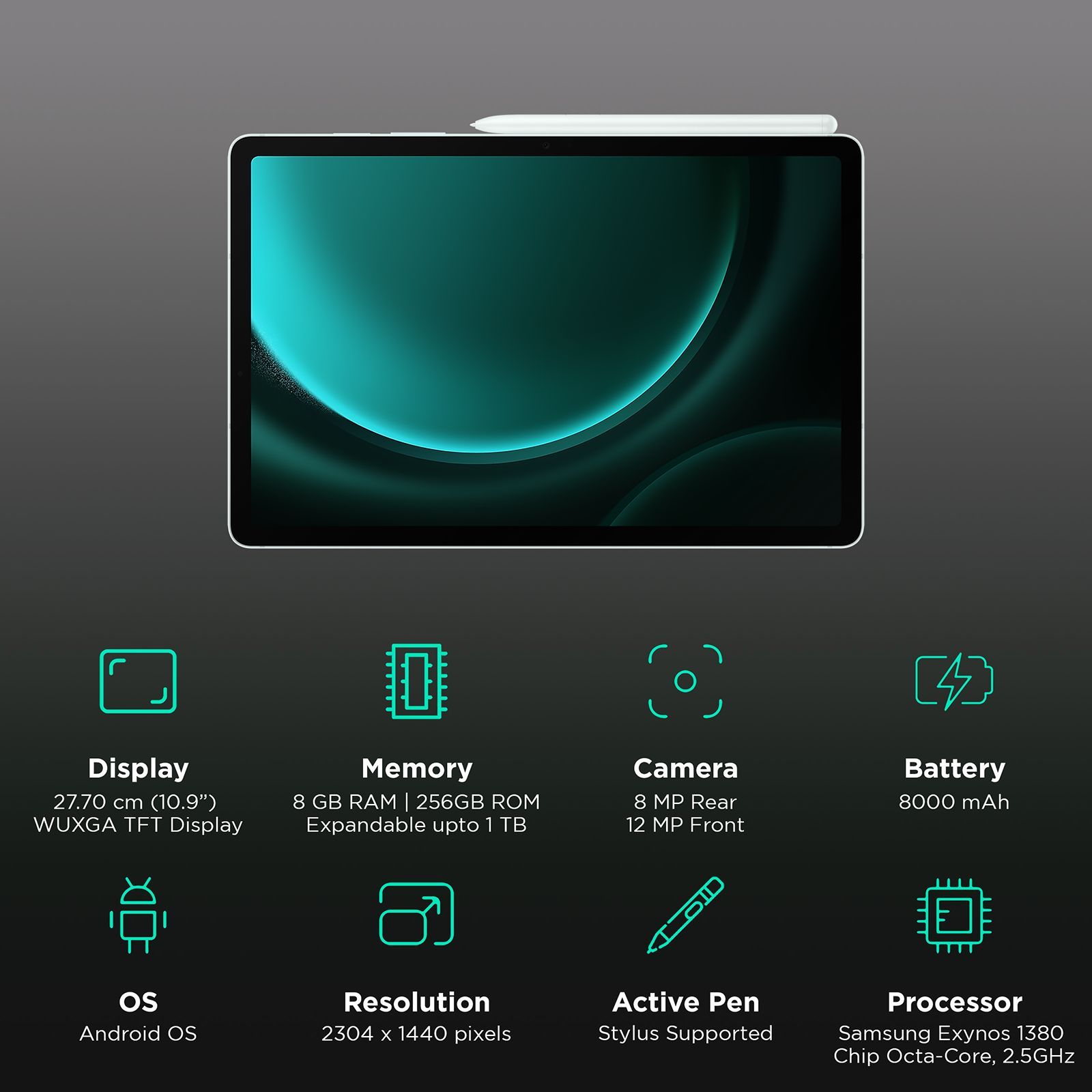 SAMSUNG Galaxy Tab S9 FE Wi-Fi Android Tablet (10.9 Inch, 8GB RAM, 256GB ROM, Mint) SAMSUNG Galaxy Tab S9 FE Wi-Fi Android Tablet (10.9 Inch, 8GB RAM, 256GB ROM, Mint)_3