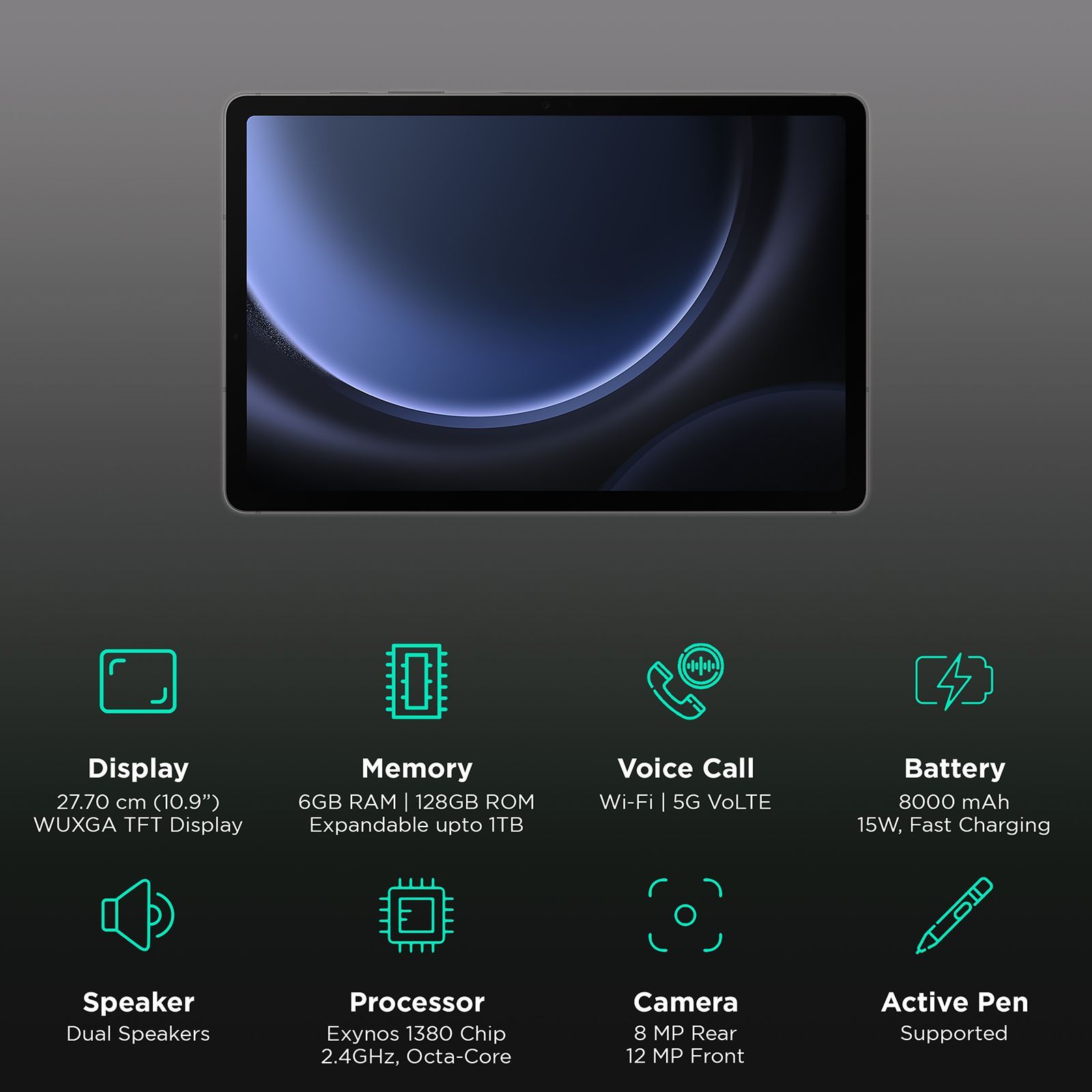 SAMSUNG Galaxy Tab S9 FE Wi-Fi+5G Android Tablet (10.9 Inch, 6GB RAM, 128GB ROM, Gray)_3