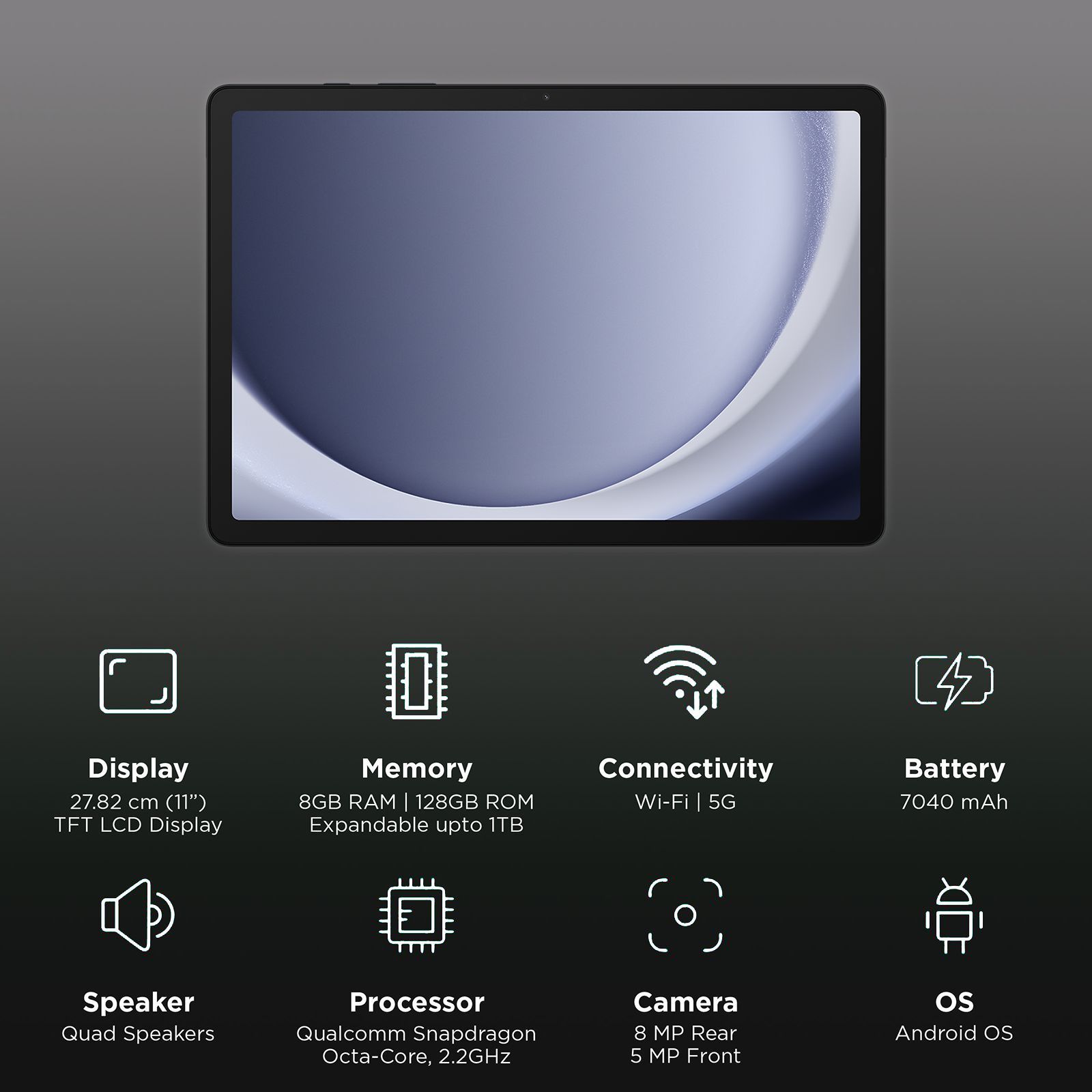 SAMSUNG Galaxy Tab A9 Plus Wi-Fi+5G Android Tablet (11 Inch, 8GB RAM, 128GB ROM, Dark Blue)_3