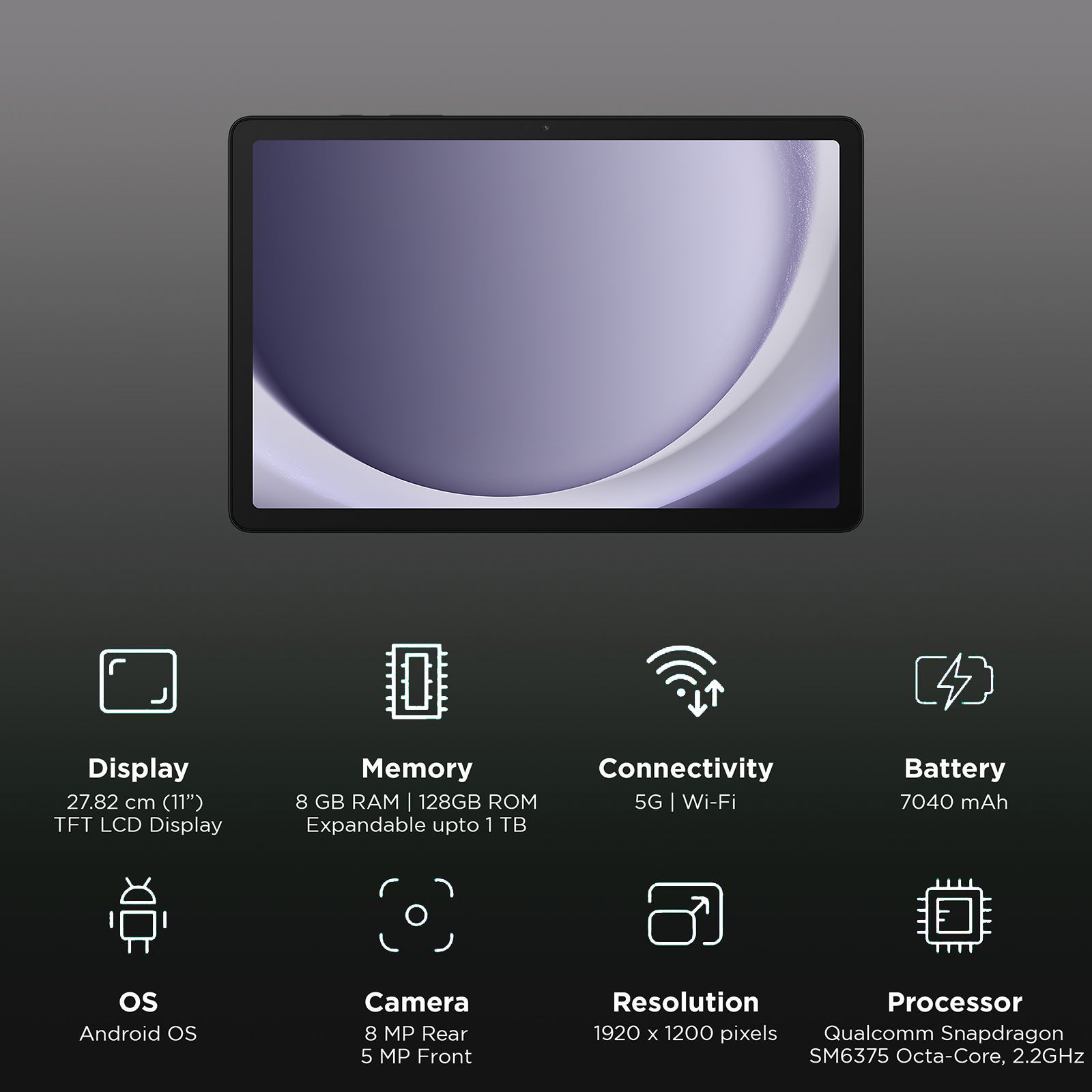 SAMSUNG Galaxy Tab A9 Plus Wi-Fi+5G Android Tablet (11 Inch, 8GB RAM, 128GB ROM, Gray)_3