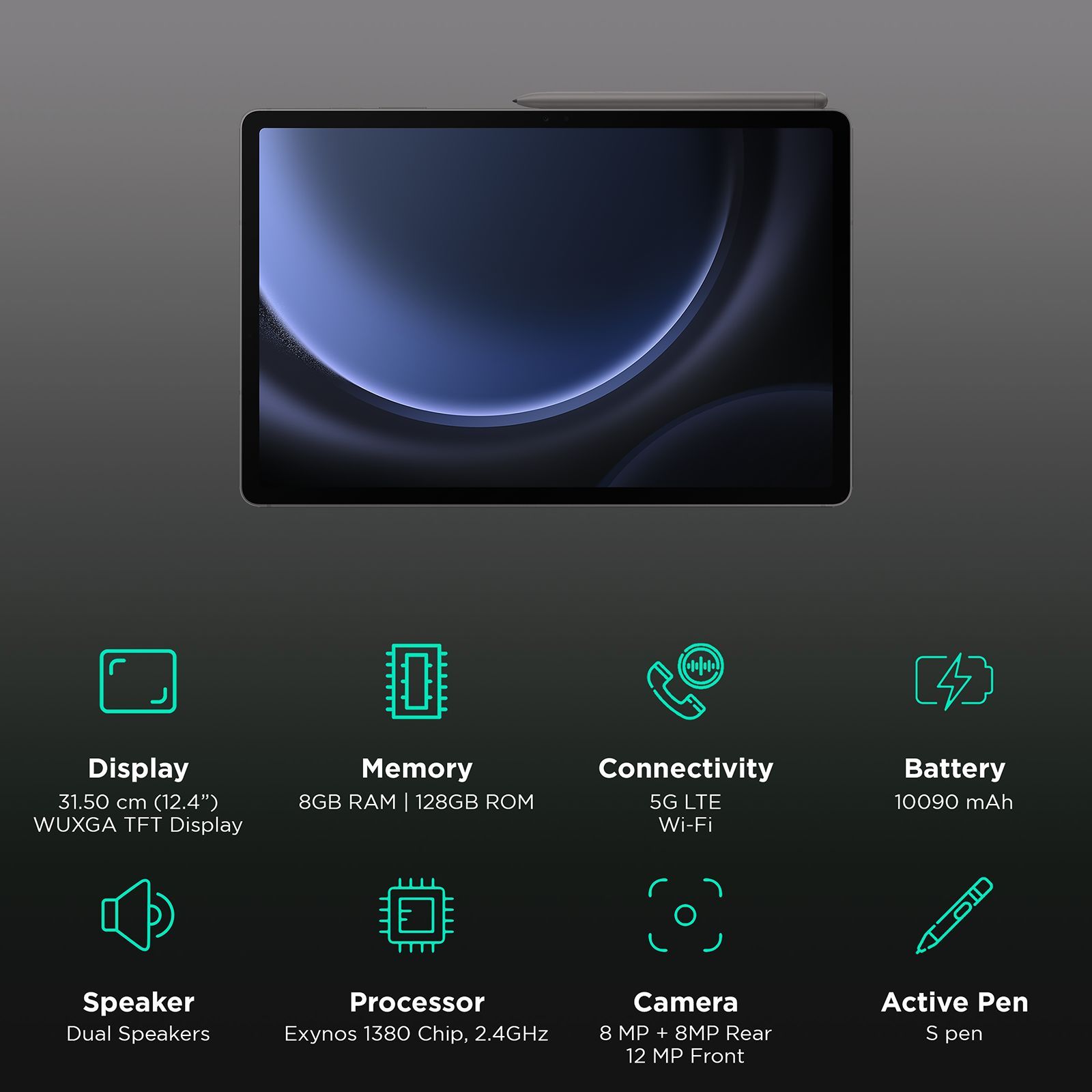 SAMSUNG Galaxy Tab S9 FE+ Wi-Fi+5G Android Tablet (12.4 Inch, 8GB RAM, 128GB ROM, Gray) SAMSUNG Galaxy Tab S9 FE+ Wi-Fi+5G Android Tablet (12.4 Inch, 8GB RAM, 128GB ROM, Gray)_3