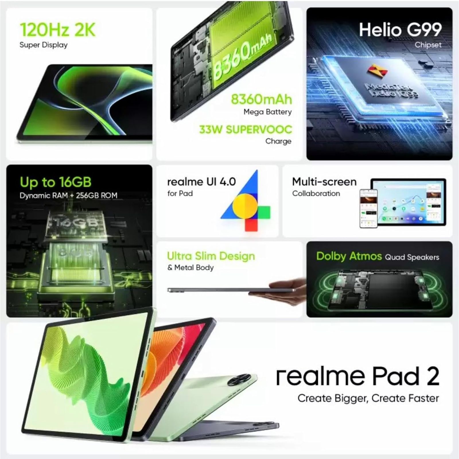 realme Pad 2 Wi-Fi+4G Android Tablet (11.5 Inch, 8GB RAM, 256GB ROM, Imagination Green) realme Pad 2 Wi-Fi+4G Android Tablet (11.5 Inch, 8GB RAM, 256GB ROM, Imagination Green)_9