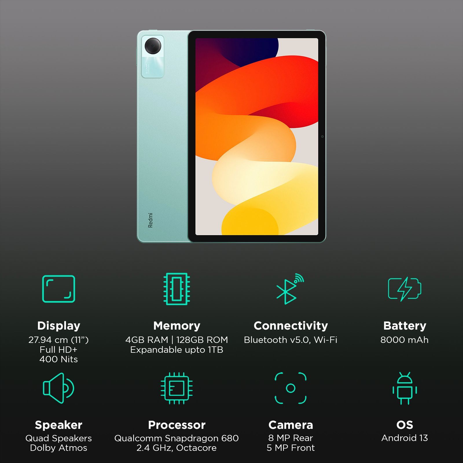 Redmi Pad SE Wi-Fi Android Tablet (11 Inch, 4GB RAM, 128GB ROM, Mint Green)_3