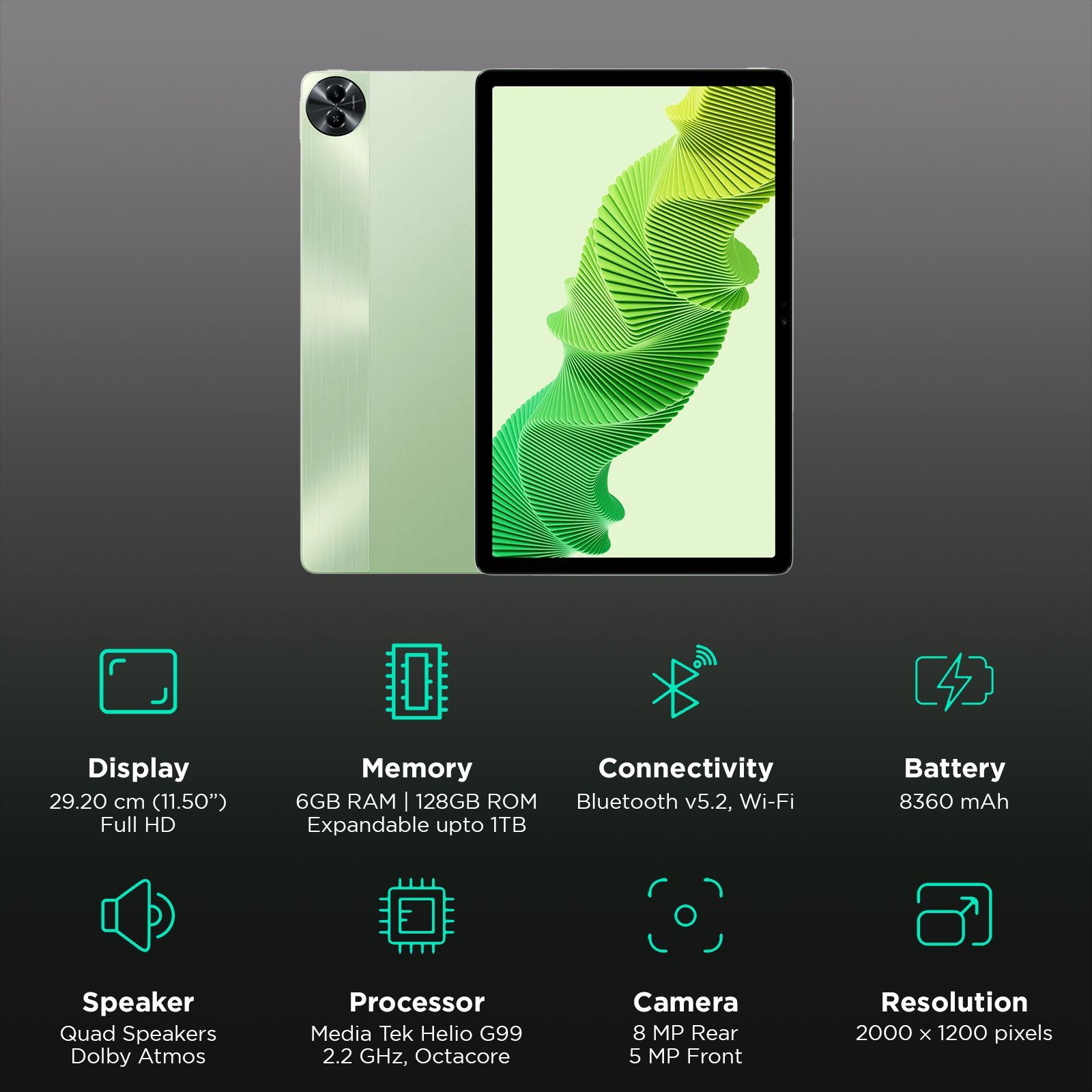realme Pad 2 Wi-Fi Android Tablet (11.5 Inch, 6GB RAM, 128GB ROM, Inspiration Green) realme Pad 2 Wi-Fi Android Tablet (11.5 Inch, 6GB RAM, 128GB ROM, Inspiration Green)_3