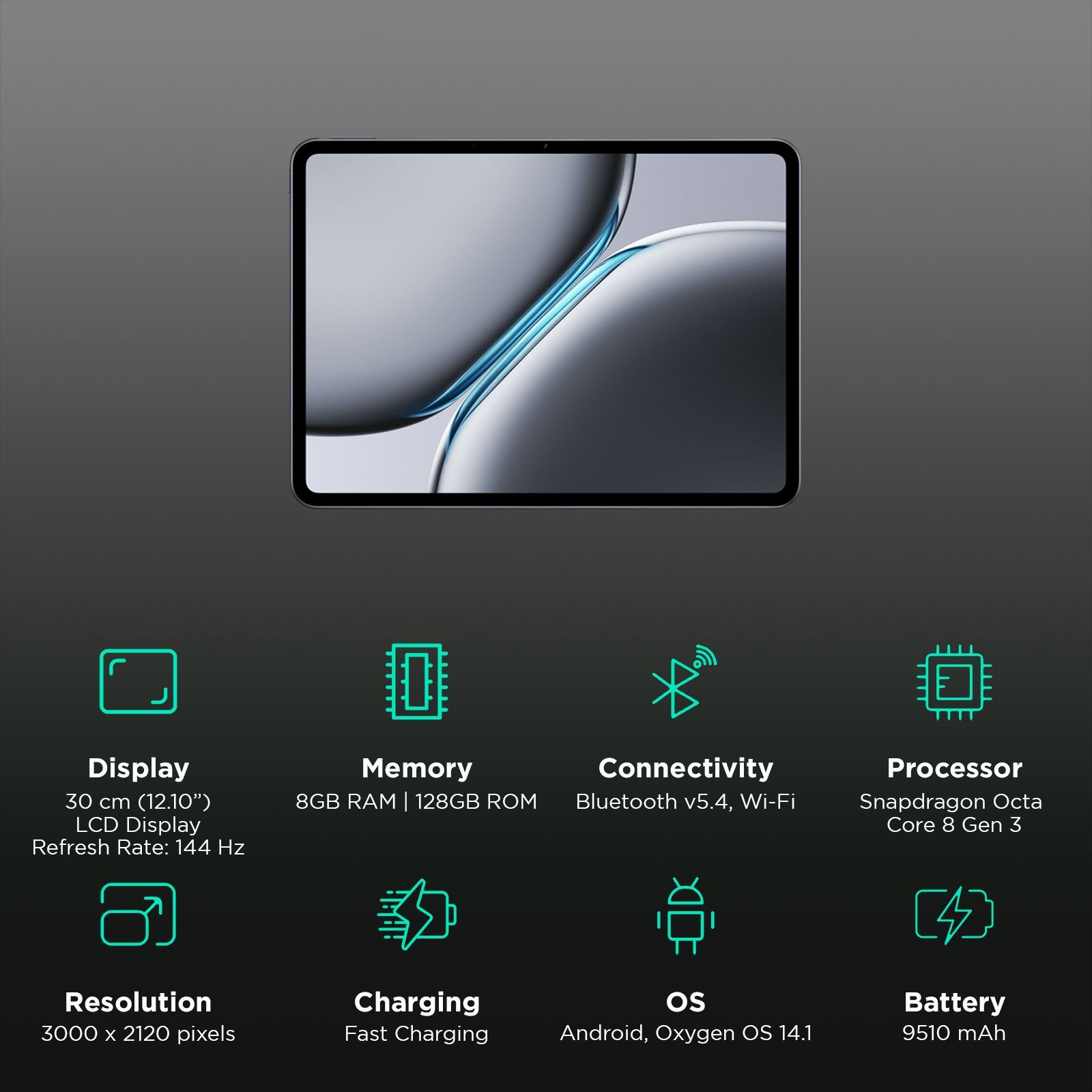 OnePlus Pad 2 Wi-Fi Android Tablet (12.1 Inch, 8GB RAM, 128GB ROM, Nimbus Gray)_3