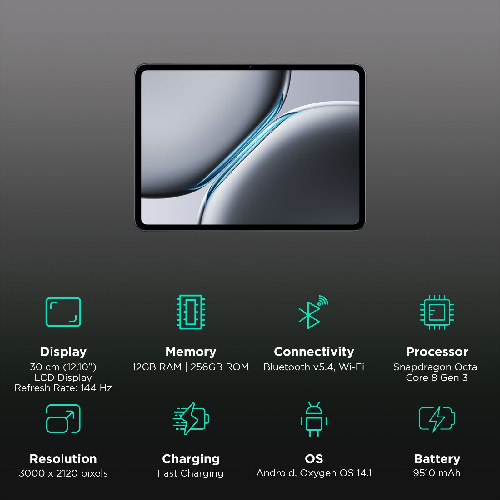 OnePlus Pad 2 Wi-Fi Android Tablet (12.1 Inch, 12GB RAM, 256GB ROM, Nimbus Gray)_3