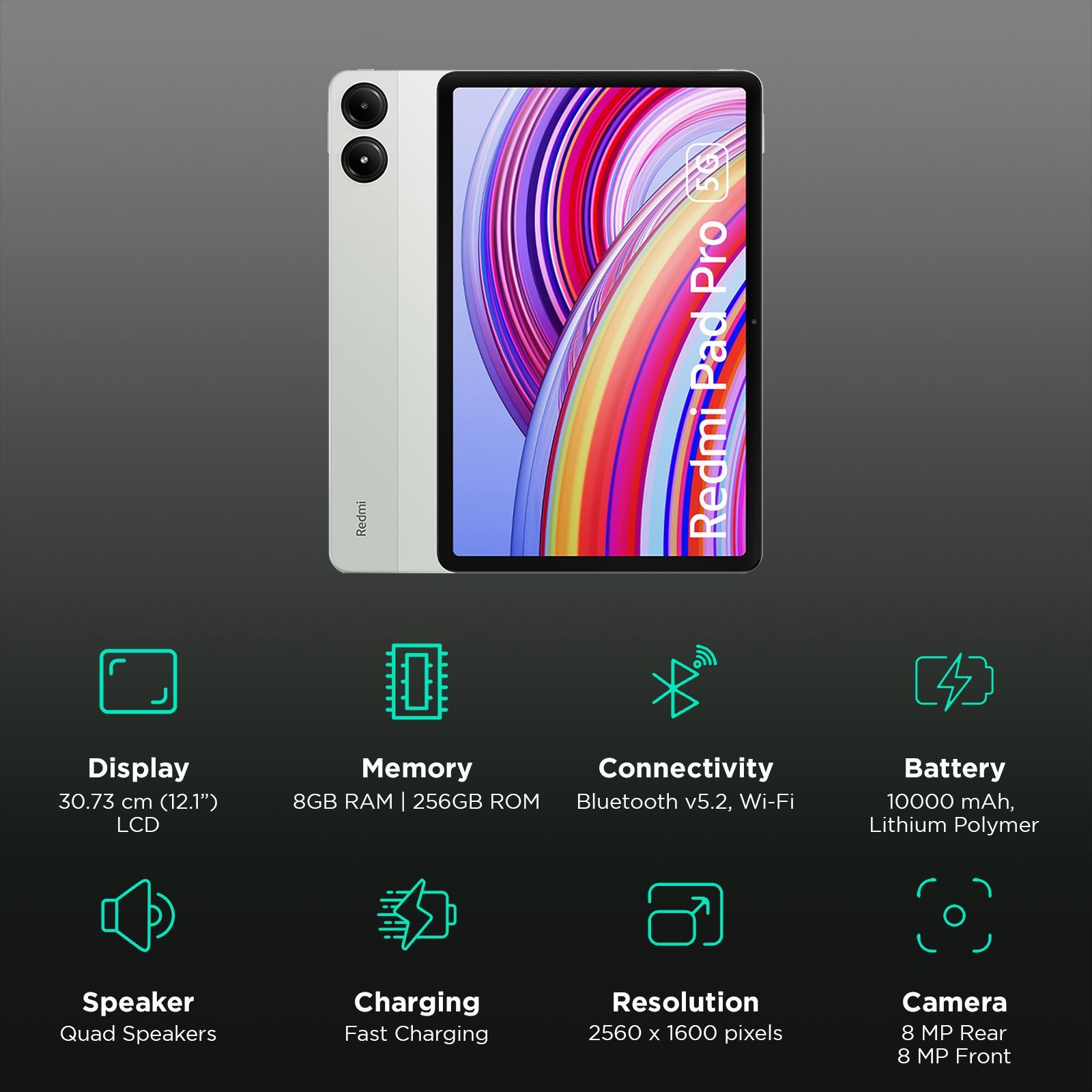 Redmi Pad Pro Wi-Fi+5G Android Tablet (12.1 Inch, 8GB RAM, 256GB ROM, Mint Green)_3