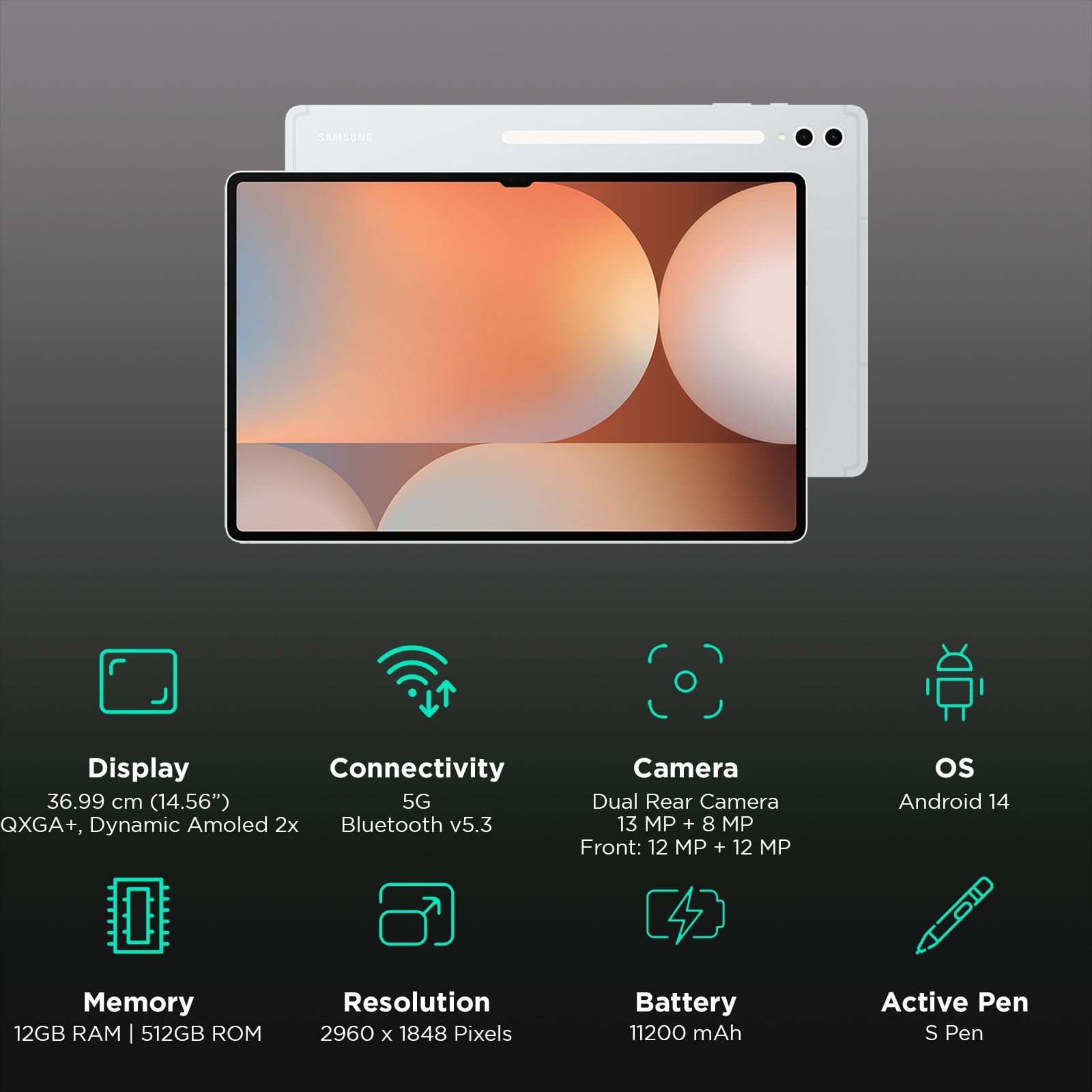 SAMSUNG Galaxy Tab S10 Ultra Wi-Fi+5G Android Tablet with SAMSUNG Stylus S (14.56 Inch, 12GB RAM, 512GB ROM, Platinum Silver) SAMSUNG Galaxy Tab S10 Ultra Wi-Fi+5G Android Tablet with SAMSUNG Stylus S (14.56 Inch, 12GB RAM, 512GB ROM, Platinum Silver)_3