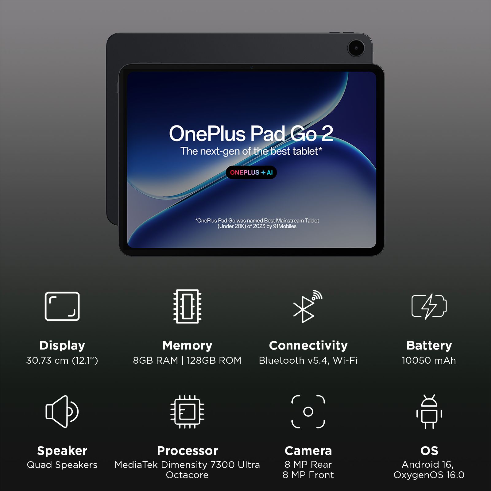 OnePlus Pad Go 2 Wi-Fi Android Tablet (12.1 Inch, 8GB RAM, 128GB ROM, Shadow Black)_3