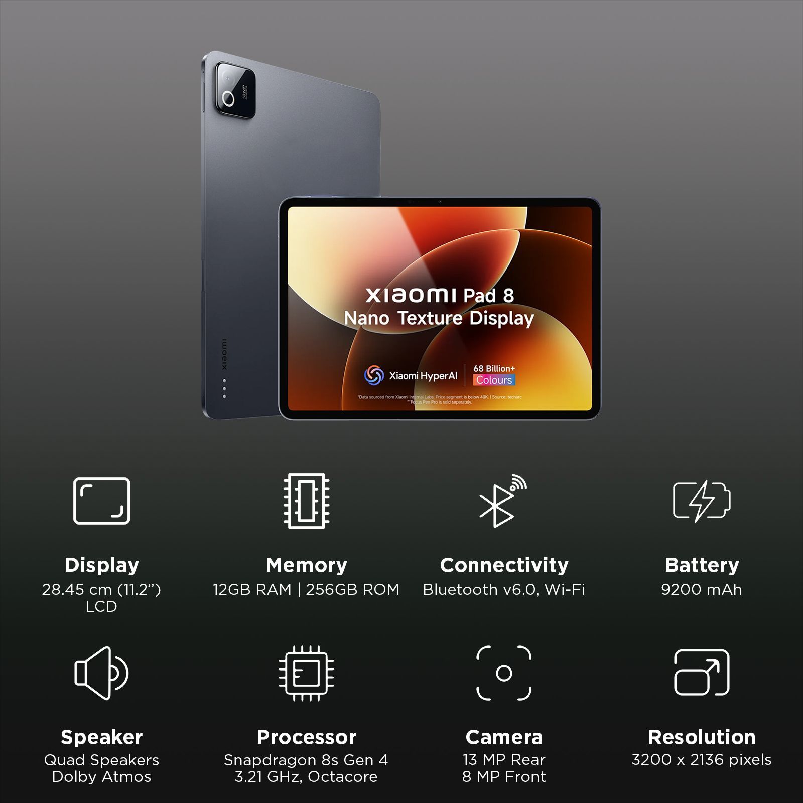 Xiaomi Pad 8 Wi-Fi Android Tablet with Nano Texture Display (11.2 Inch, 12GB RAM, 256GB ROM, Graphite Grey)_3