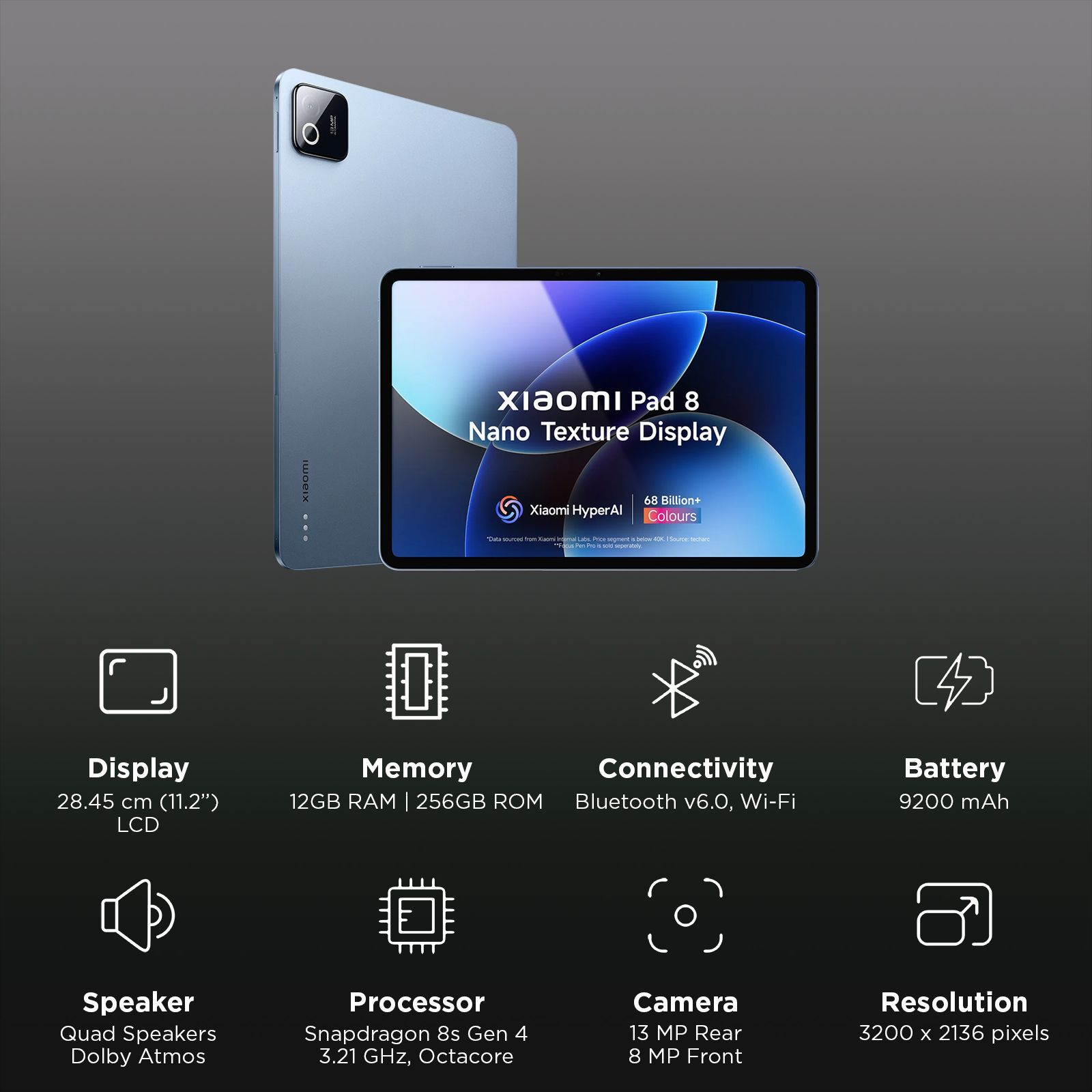 Xiaomi Pad 8 Wi-Fi Android Tablet with Nano Textured Display (11.2 Inch, 12GB RAM, 256GB ROM, Titan Blue) Xiaomi Pad 8 Wi-Fi Android Tablet with Nano Textured Display (11.2 Inch, 12GB RAM, 256GB ROM, Titan Blue)_3
