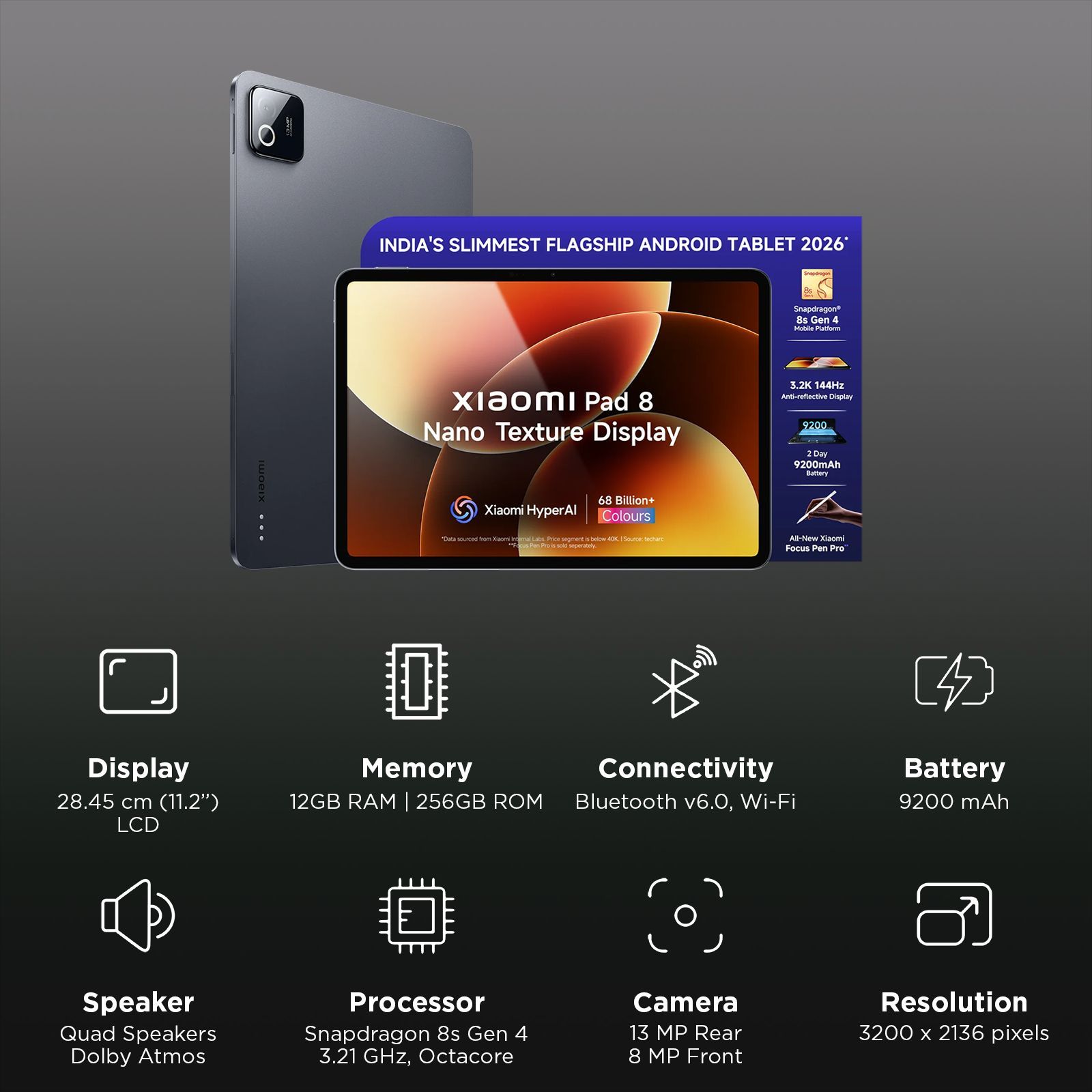 Xiaomi Pad 8 Wi-Fi Android Tablet with Xiaomi Focus Pen Pro (11.2 Inch, 12GB RAM, 256GB ROM, Nano Textured Display, Graphite Grey) Xiaomi Pad 8 Wi-Fi Android Tablet with Xiaomi Focus Pen Pro (11.2 Inch, 12GB RAM, 256GB ROM, Nano Textured Display, Graphite Grey)_3