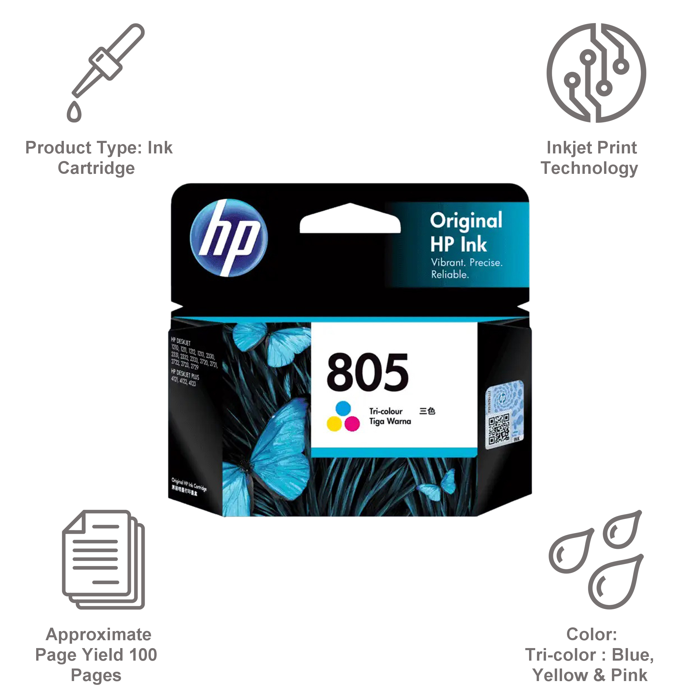 HP 805 High Yield Tri-color Original Ink Cartridge (3YM72AA, Blue, Yellow & Pink) HP 805 High Yield Tri-color Original Ink Cartridge (3YM72AA, Blue, Yellow & Pink)_2