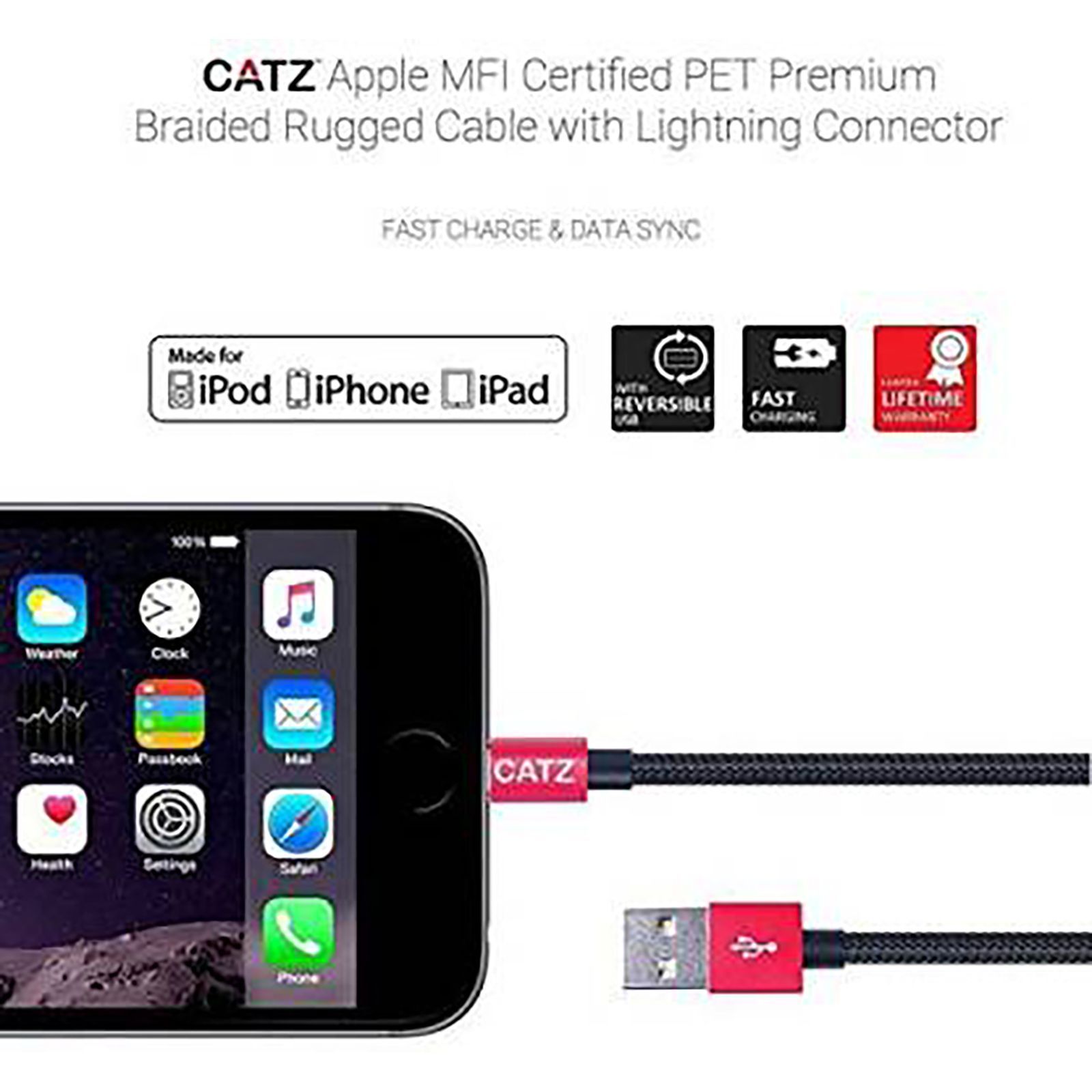 CATZ Type A to Lightning 6.5 Feet (2M) Cable (1000 Mbps Transfer Speed, Black)_5