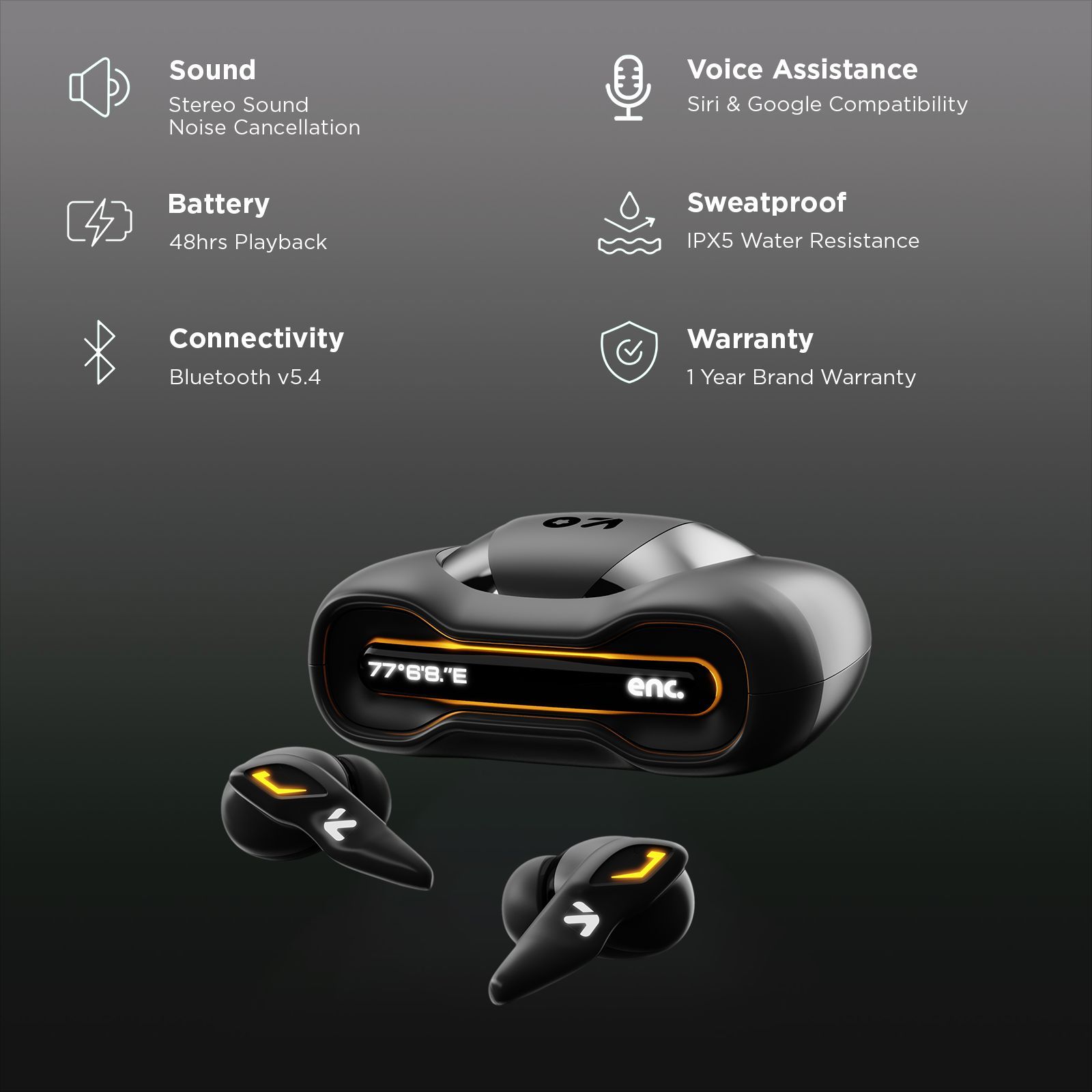 GOBOULT Ember TWS Earbuds with Environmental Noise Cancellation (IPX5 Water Resistant, Fast Charging, Black)_2