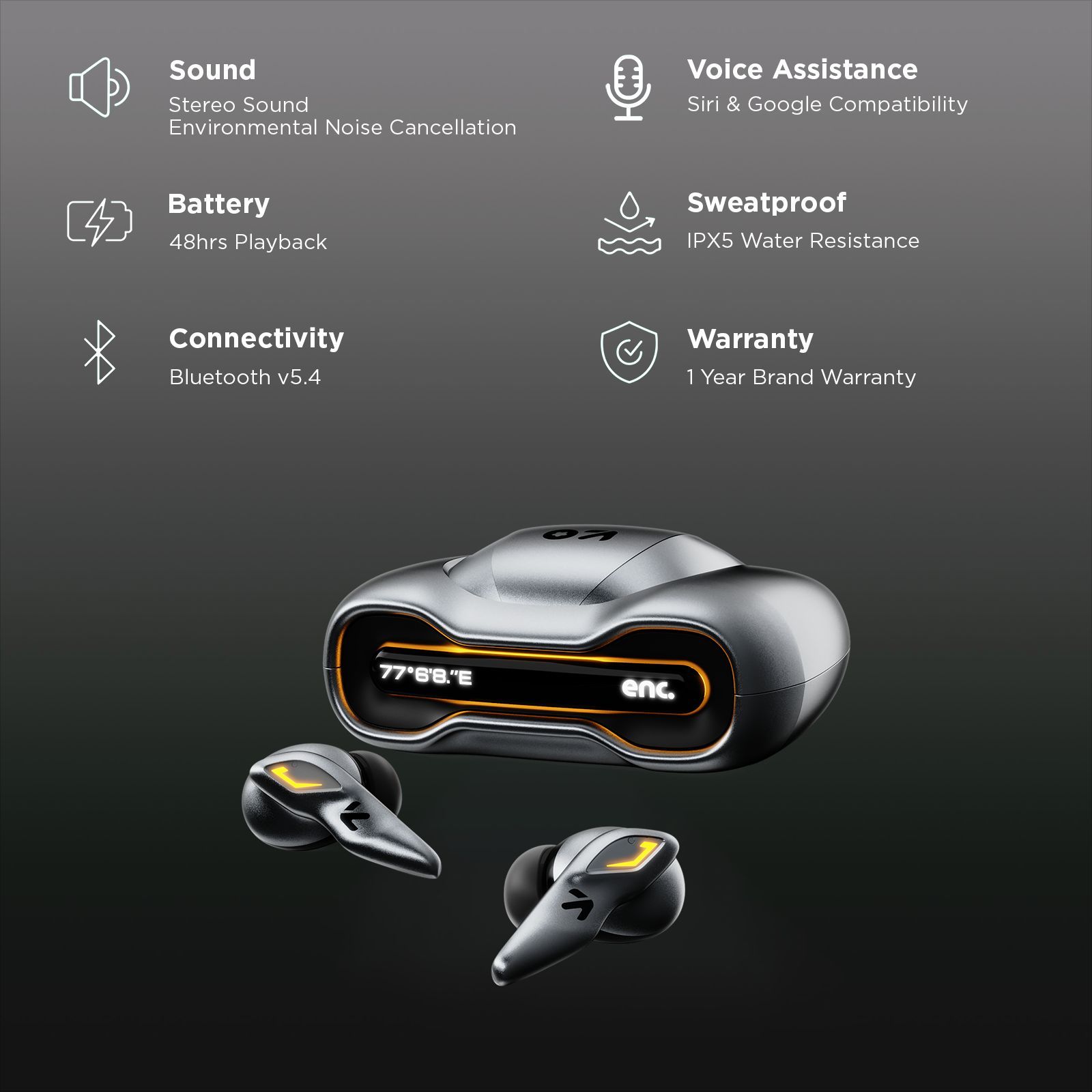 GOBOULT Ember TWS Earbuds with Environmental Noise Cancellation (IPX5 Water Resistant, Fast Charging, Smoky)_3