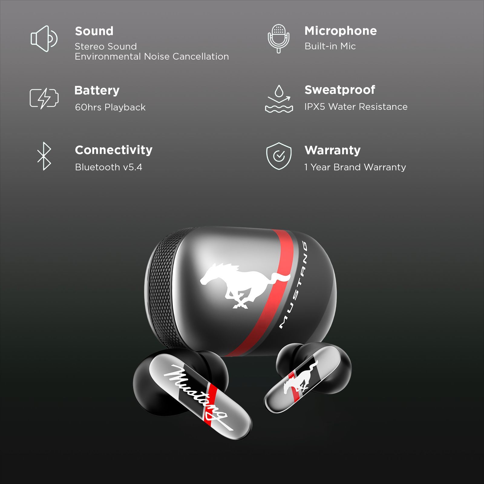 GOBOULT Mustang Dyno TWS Earbuds with Environmental Noise Cancellation (IPX5 Water Resistant, Fast Charging, Dyno Silver)_2