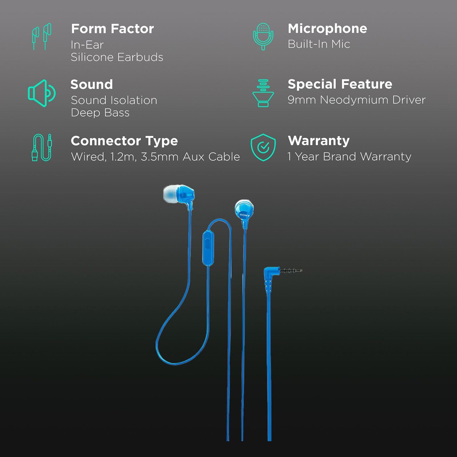 SONY MDR-EX15AP/L Wired Earphone with Mic (In Ear, Blue)_2