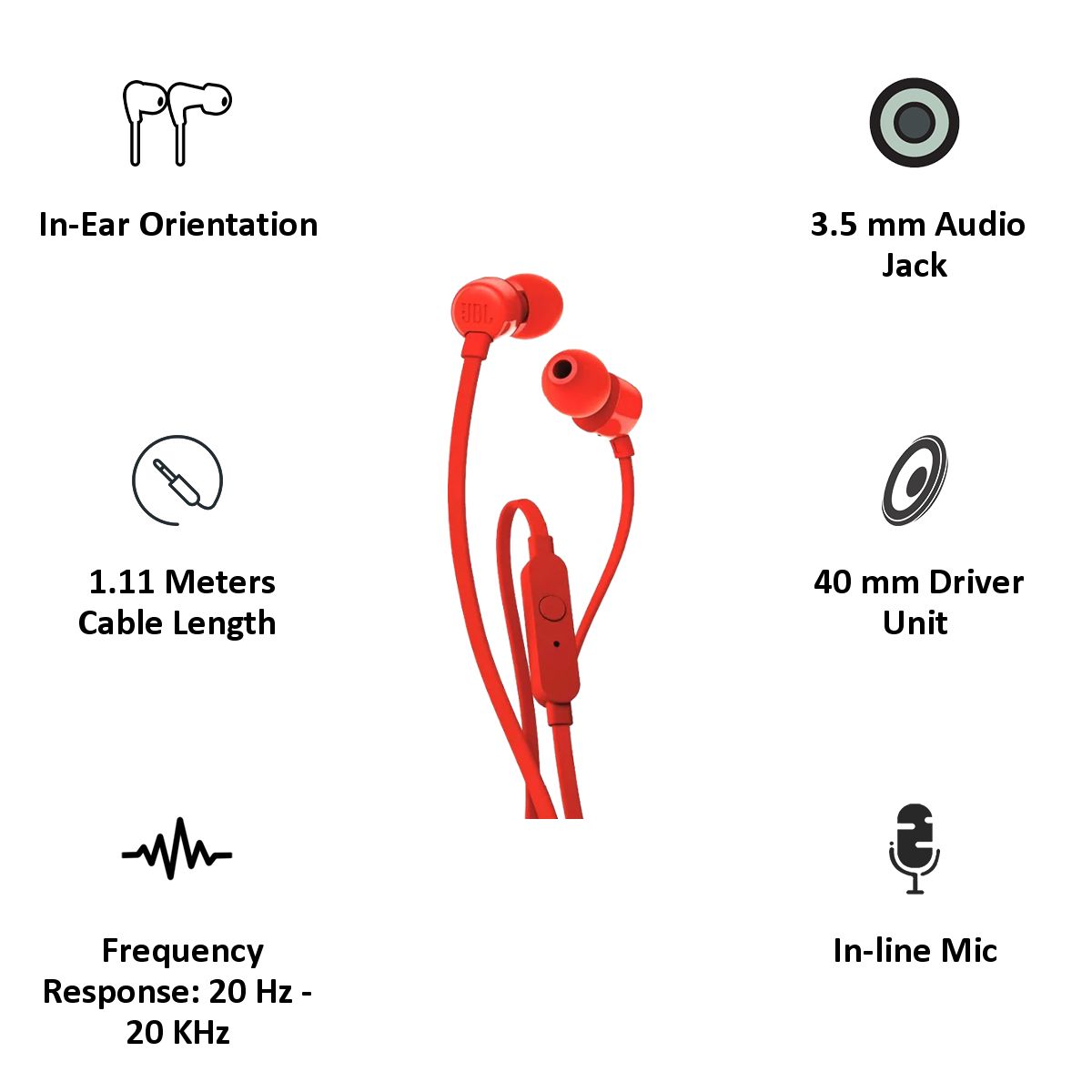 JBL Tune 110 JBLT110RED In-Ear Wired Earphone with Mic (JBL Pure Bass sound, Red)_4