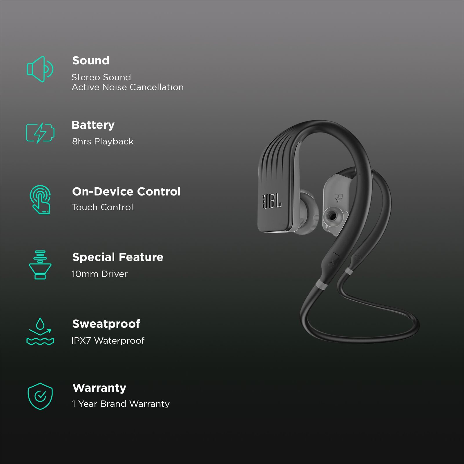 JBL Endurance Jump JBLENDURJUMPBLK Neckband with Active Noise Cancellation (IPX7 Waterproof, Hands Free Call, Black)_2