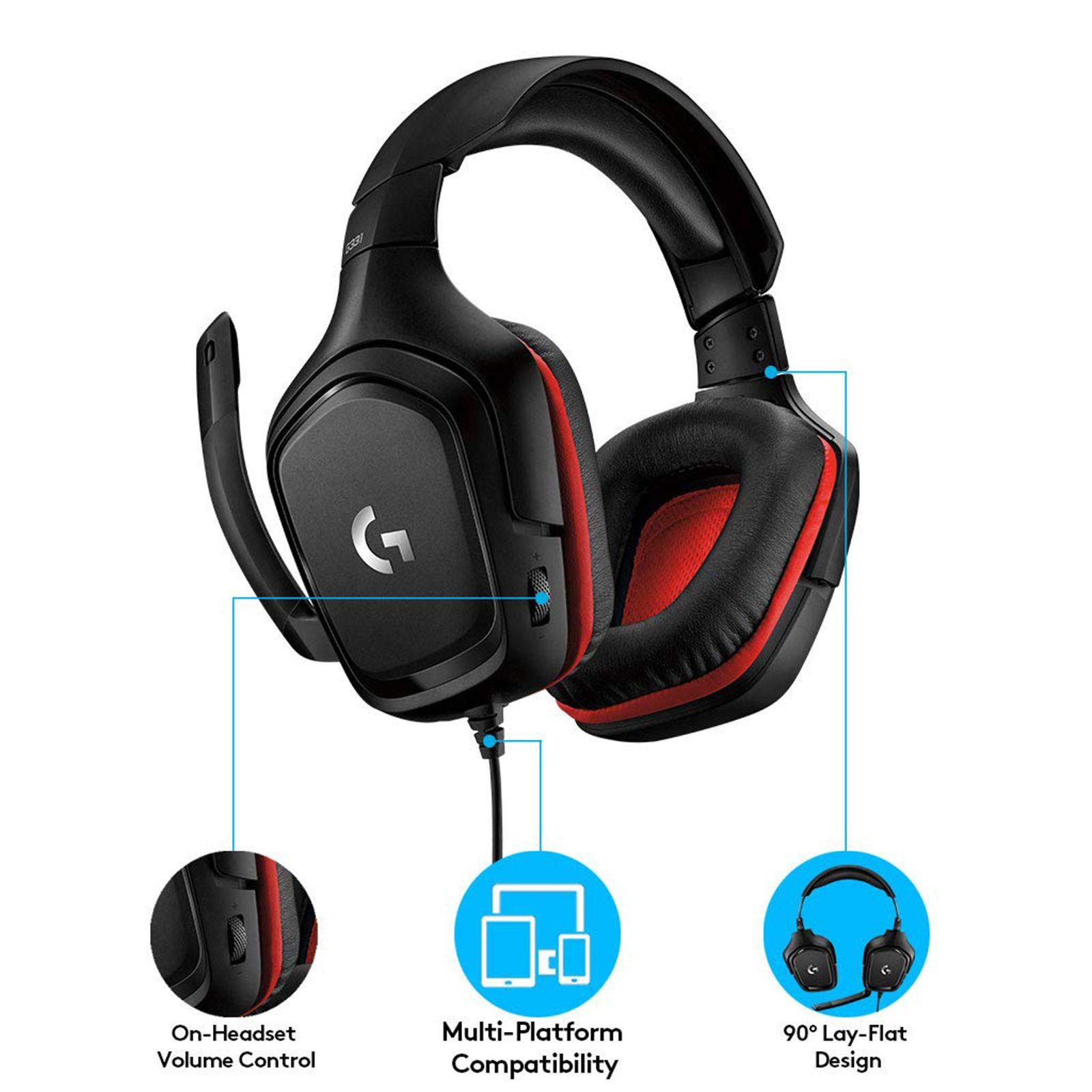 logitech G331 Wired Gaming Headset with Noise Cancellation (50mm Drivers, Over Ear, Black & Red) logitech G331 Wired Gaming Headset with Noise Cancellation (50mm Drivers, Over Ear, Black & Red)_4