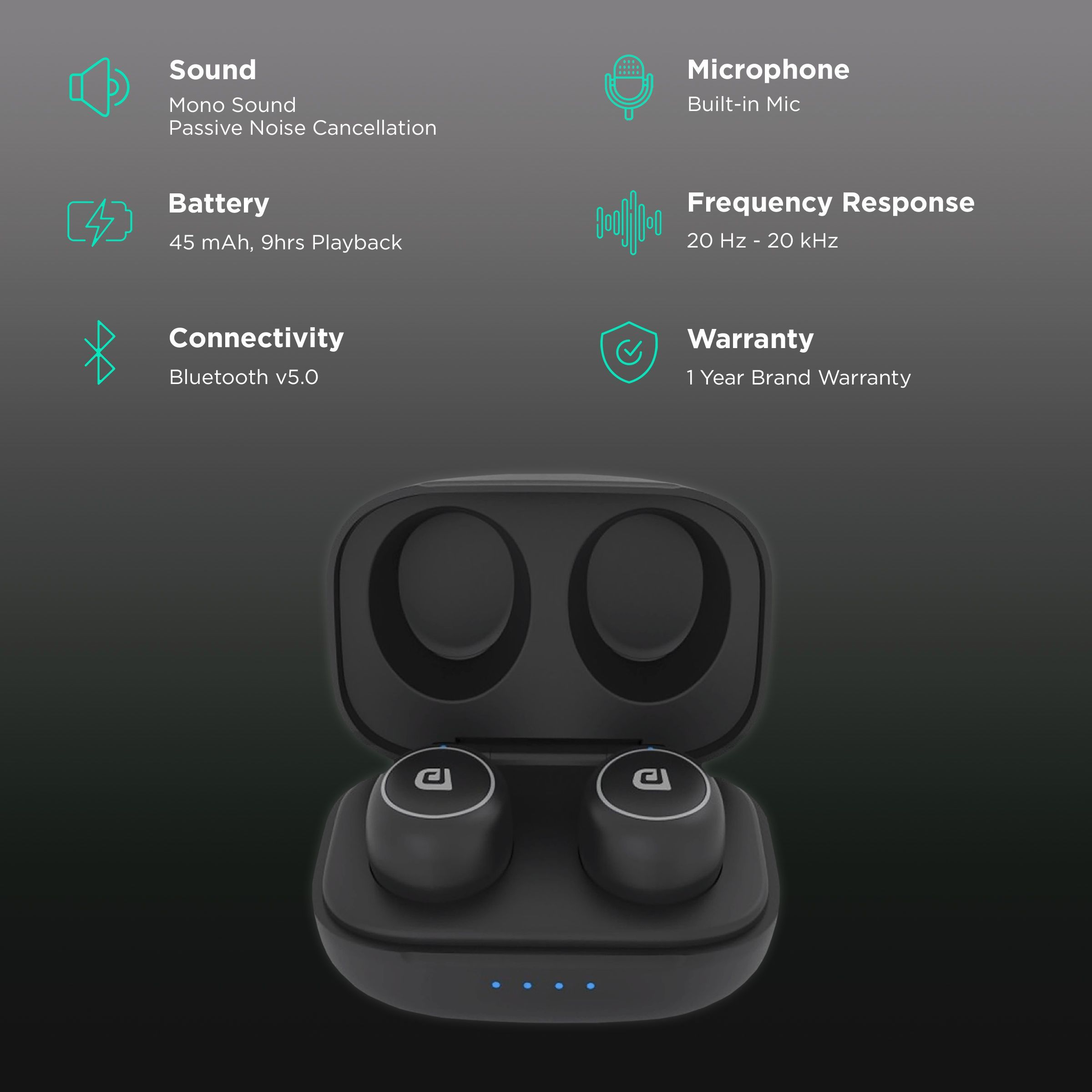 PORTRONICS Harmonics Twins Mini POR 325 TWS Earbuds with Noise Reduction (IPX6 Water Resistant, Black)_2