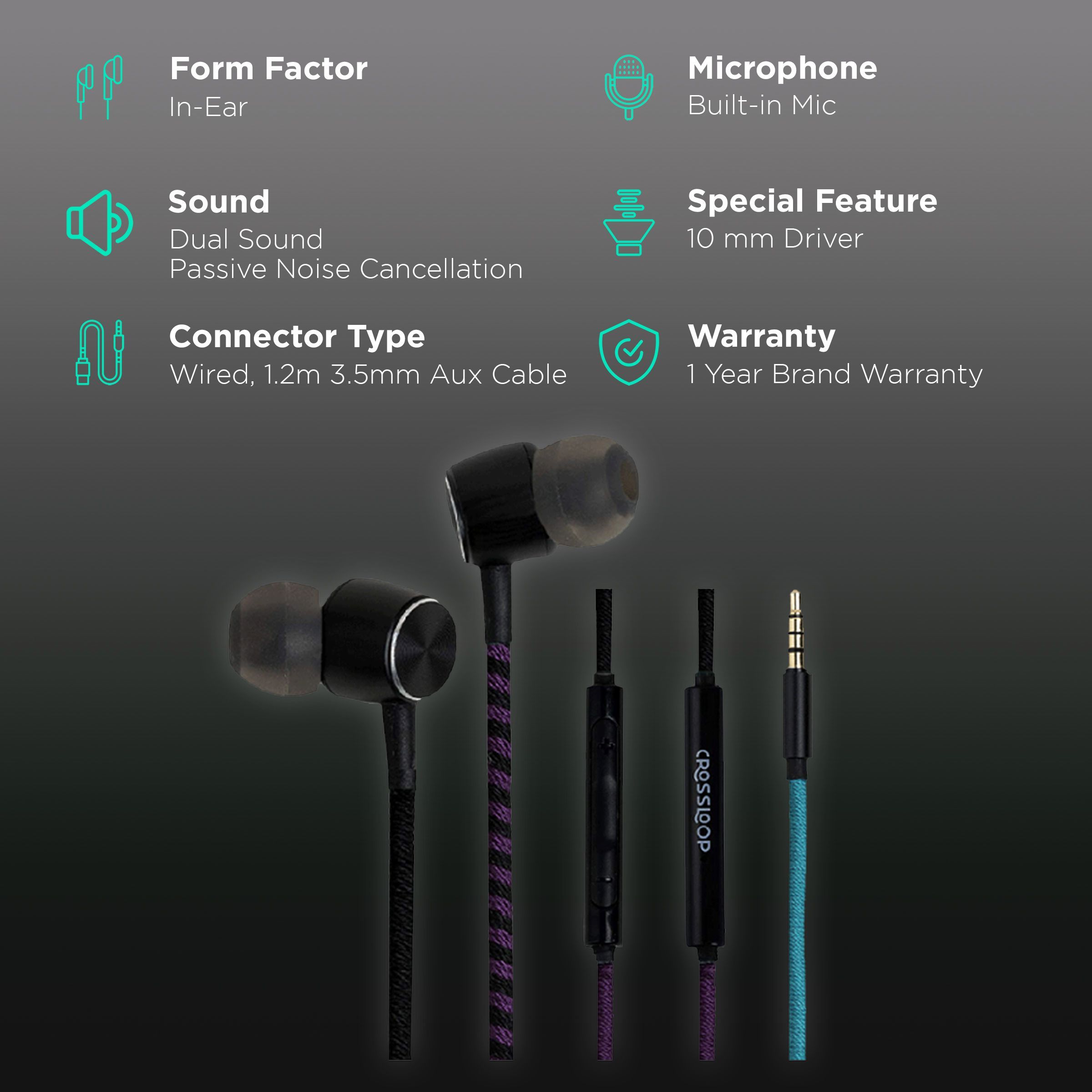 CROSSLOOP Pro CSLE015-E Earphone with Mic (In Ear, Cyan and Purple)_2