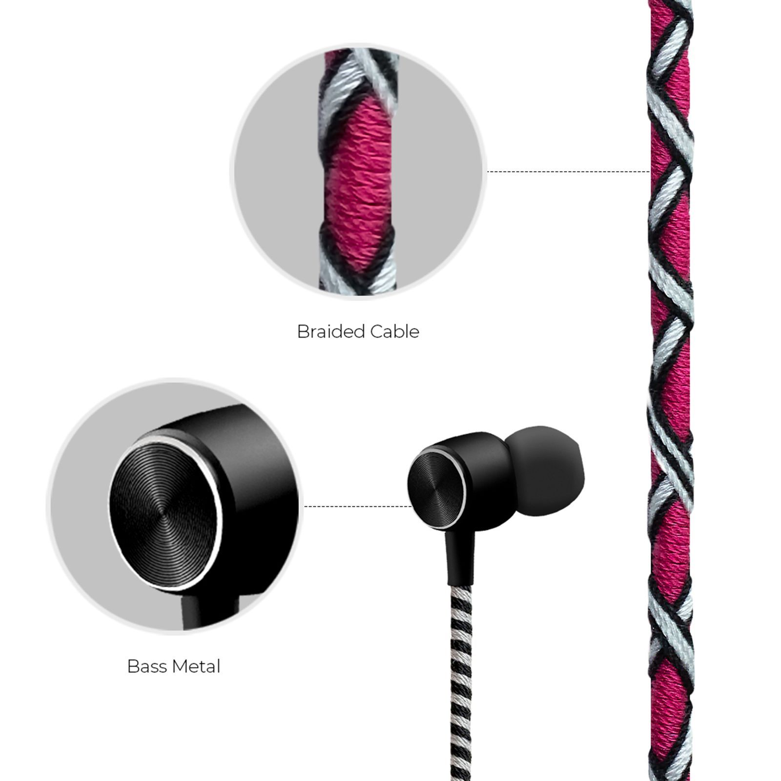 CROSSLOOP Pro Series CSLE023-E Wired Earphone with Mic (In Ear, Pink & Black)_10