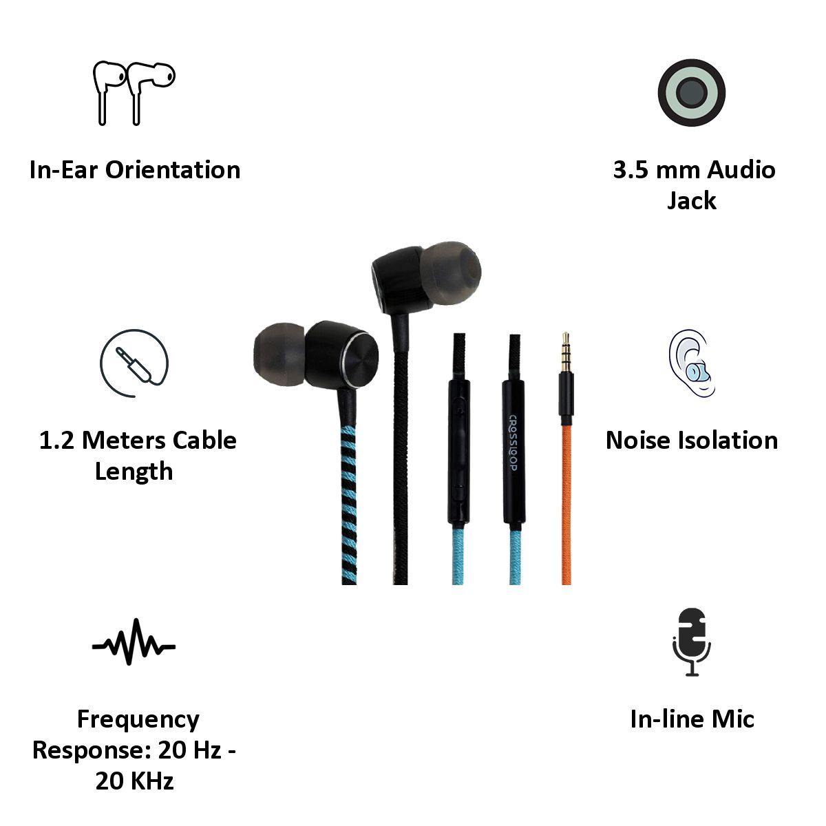 CROSSLOOP Pro CSLE012-E Wired Earphone with Mic ( In-Ear, Orange/Blue )_3