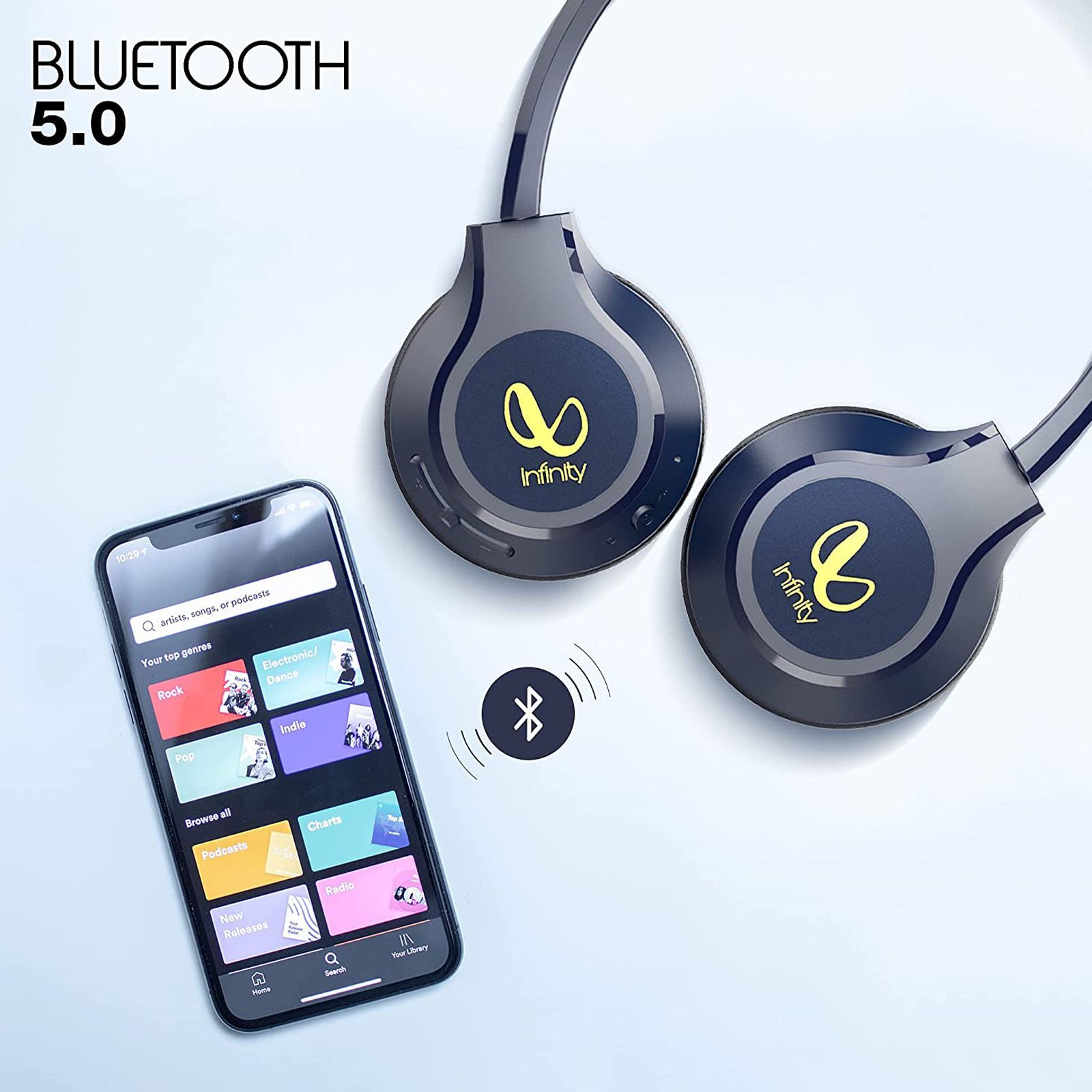 Infinity Tranz Bluetooth Headphone with Mic (Fast Charging, On Ear, Blue)_11