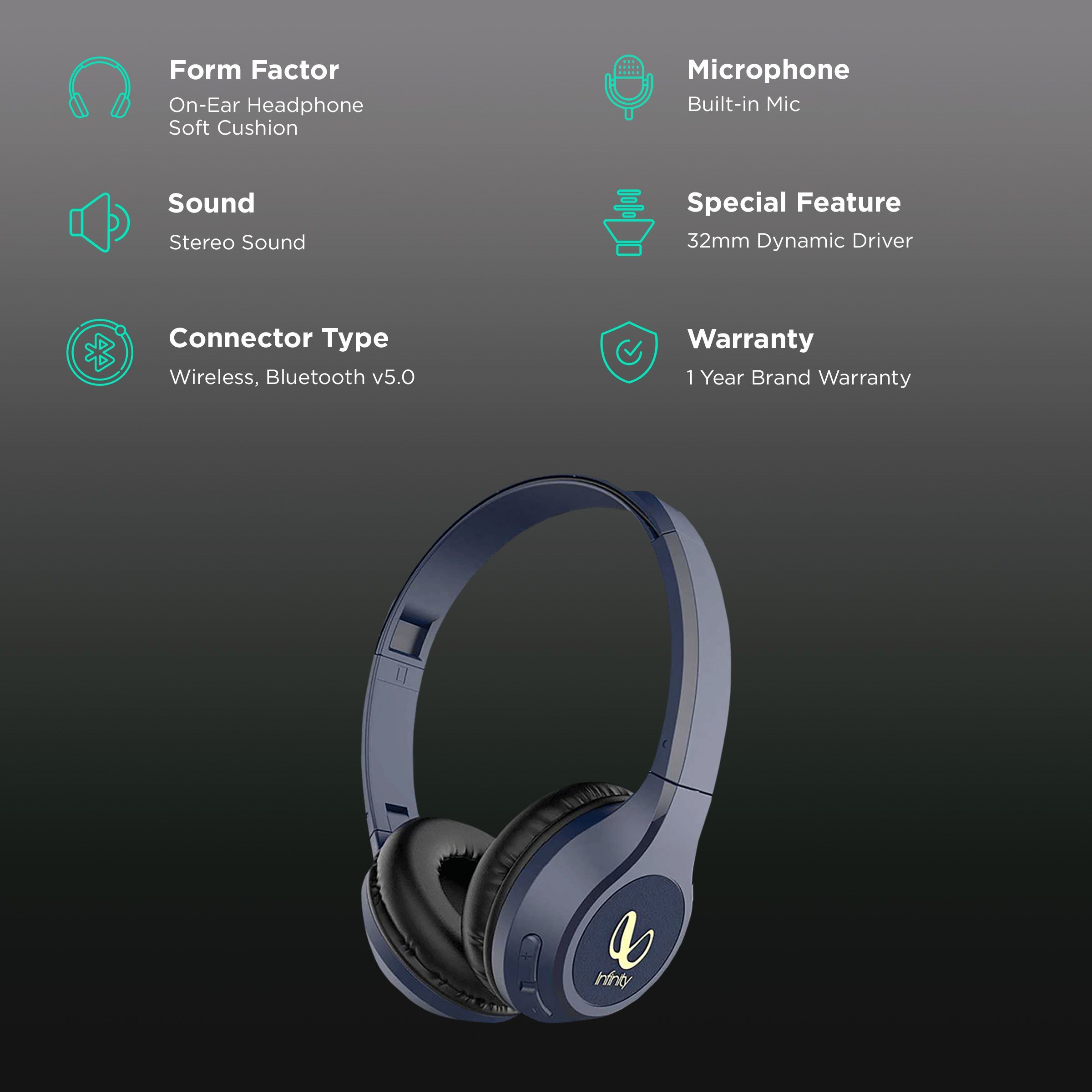 Infinity Tranz Bluetooth Headphone with Mic (Fast Charging, On Ear, Blue)_2