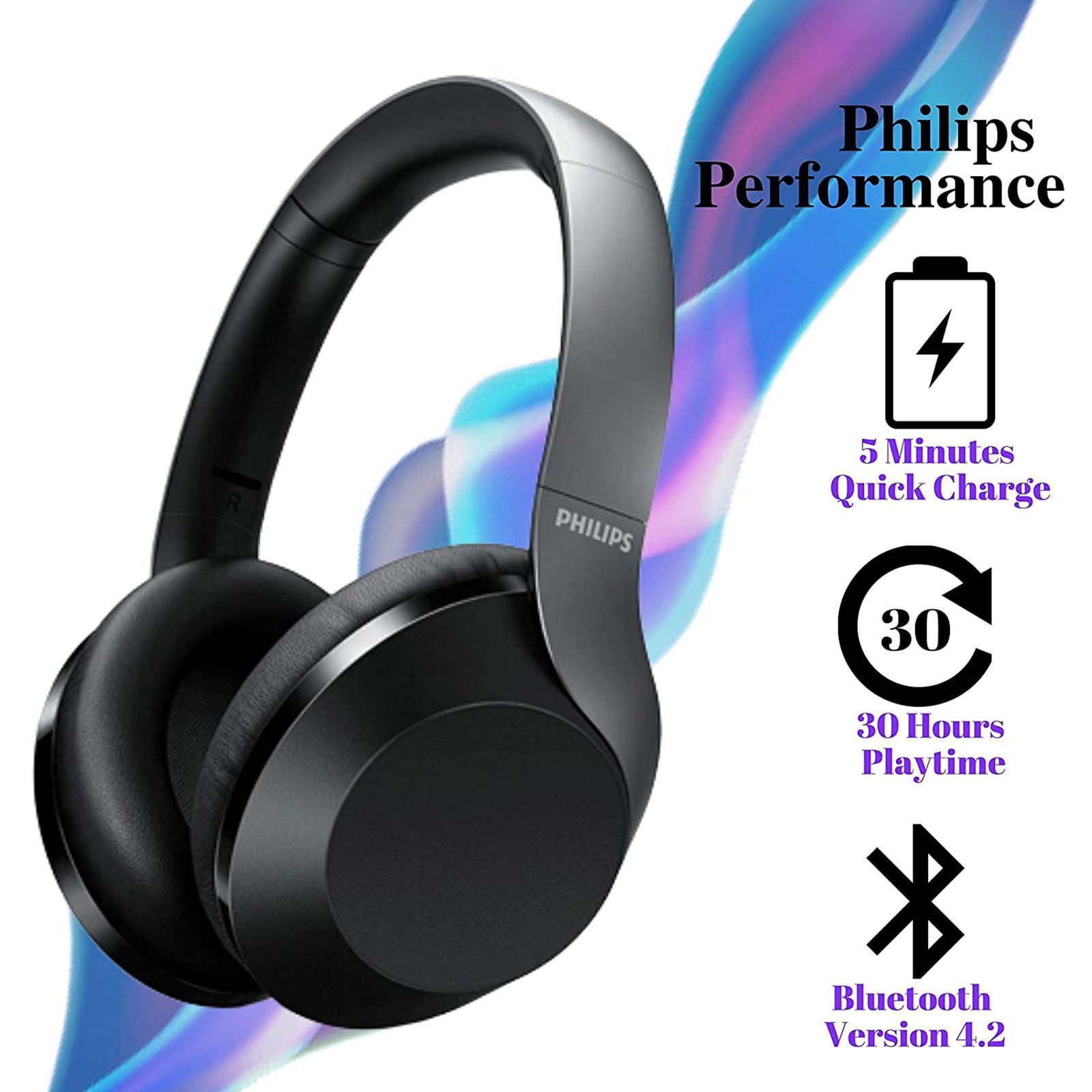 PHILIPS TAPH802 Bluetooth Headphone with Mic (Echo Cancellation, Over Ear, Black)_7