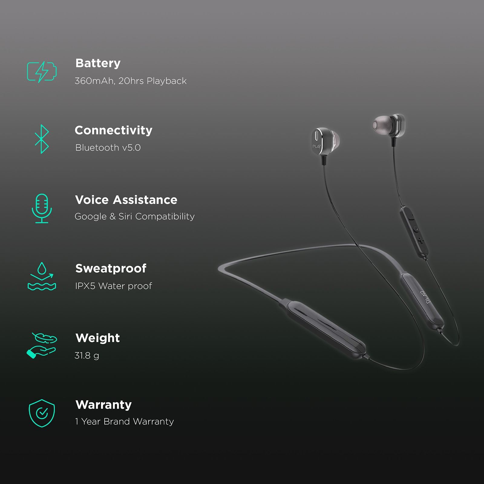 World Of PLAY PLAYGO N23 Neckband (IPX5 Sweatproof, 20 Hours Playback, Galaxy Black)_2