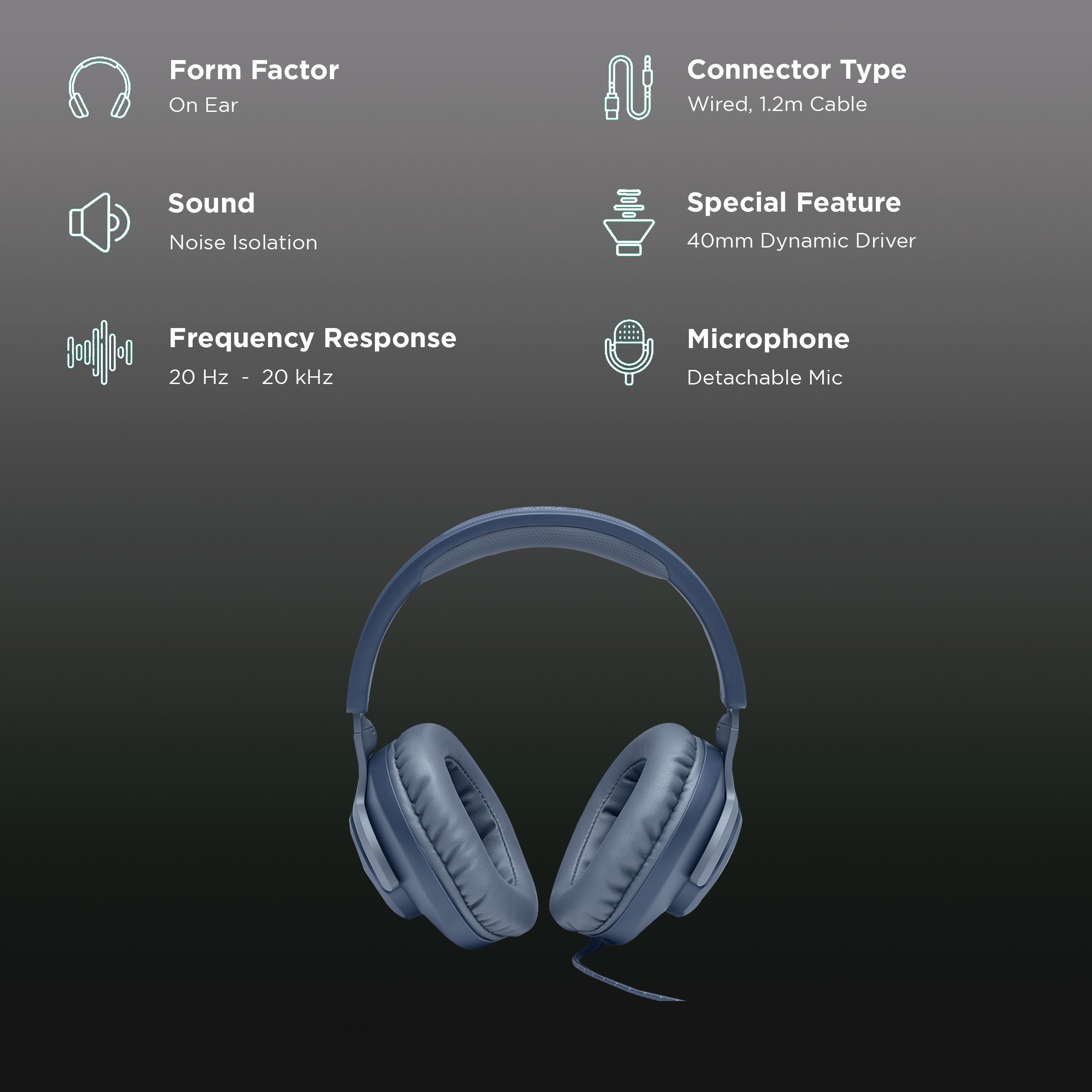 JBL Quantum 100 JBLQUANTUM100BLU Over-Ear Wired Gaming Headphone with Mic (JBL Quantum Sound Signature, Blue)_2