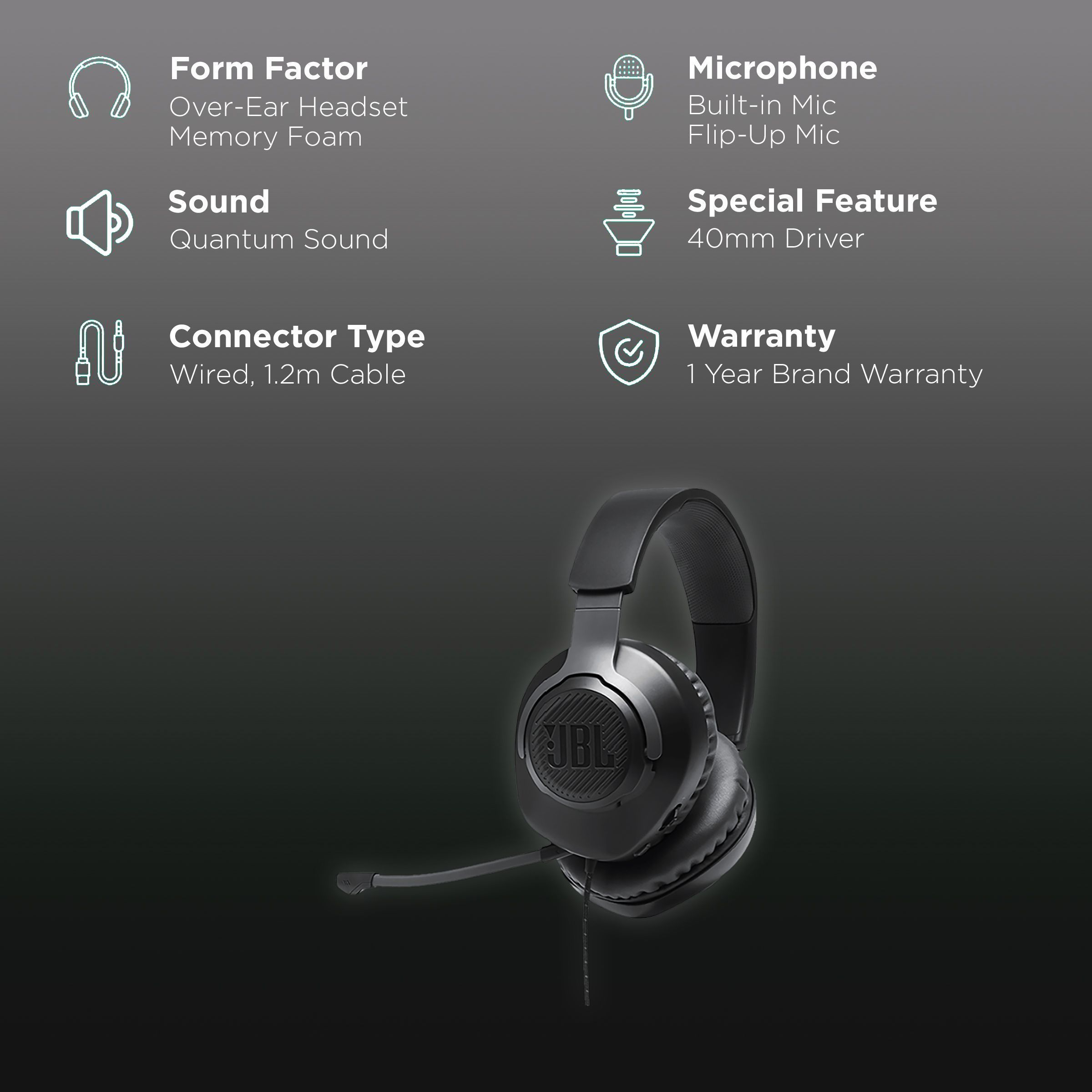 JBL Quantum 100 JBLQUANTUM100BLK Wired Headphone with Mic (3.5 mm Connector, On Ear, Black)_2