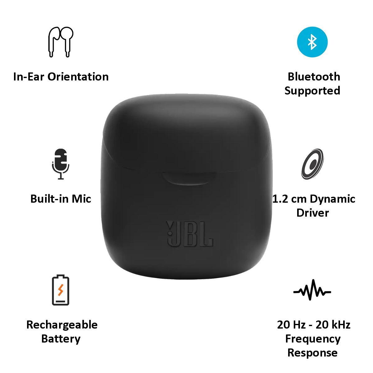 JBL Tune T225 TWS In-Ear Truly Wireless Earbuds with Mic (Bluetooth 5.0, Rechargeable Battery, Black) JBL Tune T225 TWS In-Ear Truly Wireless Earbuds with Mic (Bluetooth 5.0, Rechargeable Battery, Black)_6