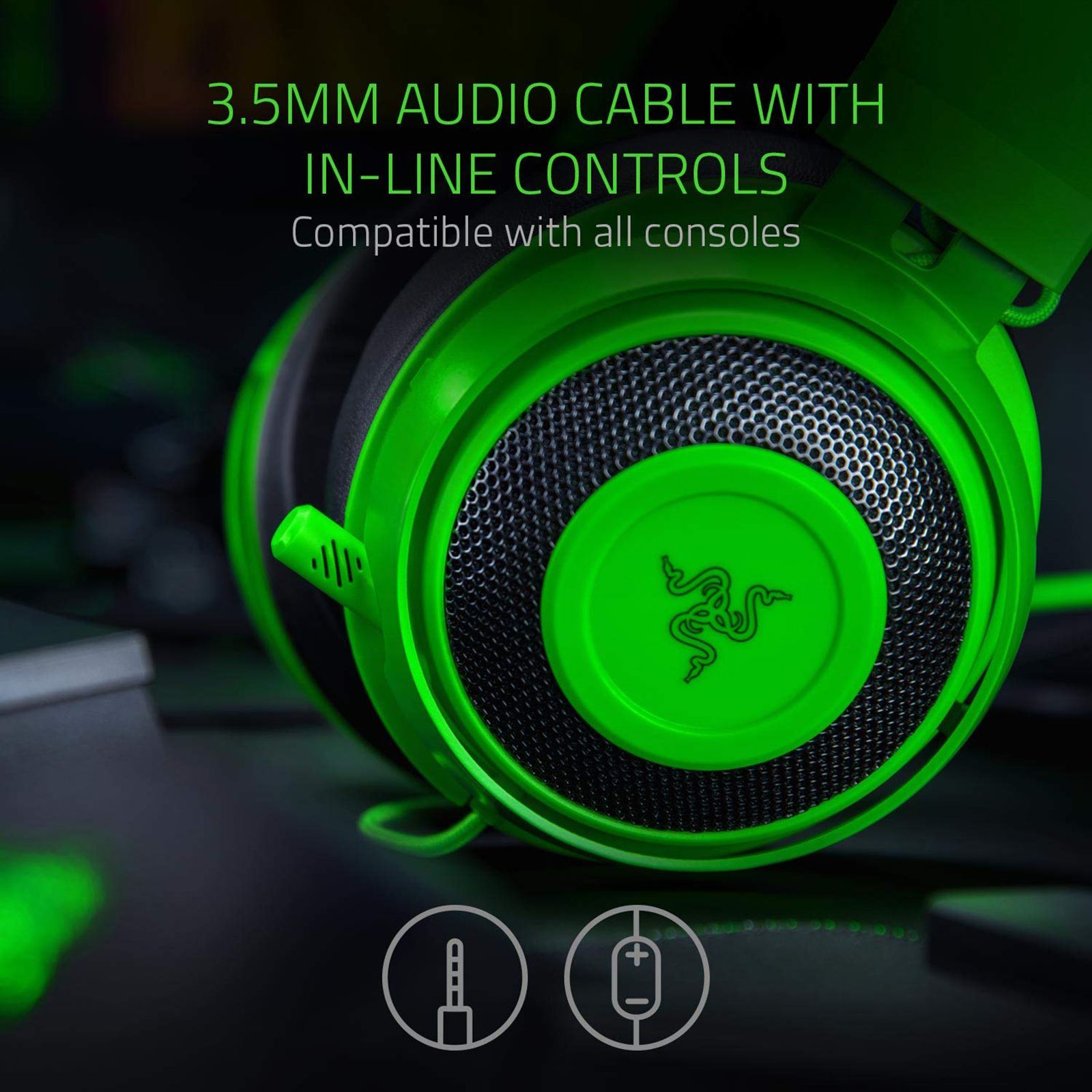 RAZER Kraken RZ04-02830200-R3M1 Wired Gaming Headset (Clear & Powerful Sound, Over Ear, Green) RAZER Kraken RZ04-02830200-R3M1 Wired Gaming Headset (Clear & Powerful Sound, Over Ear, Green)_6