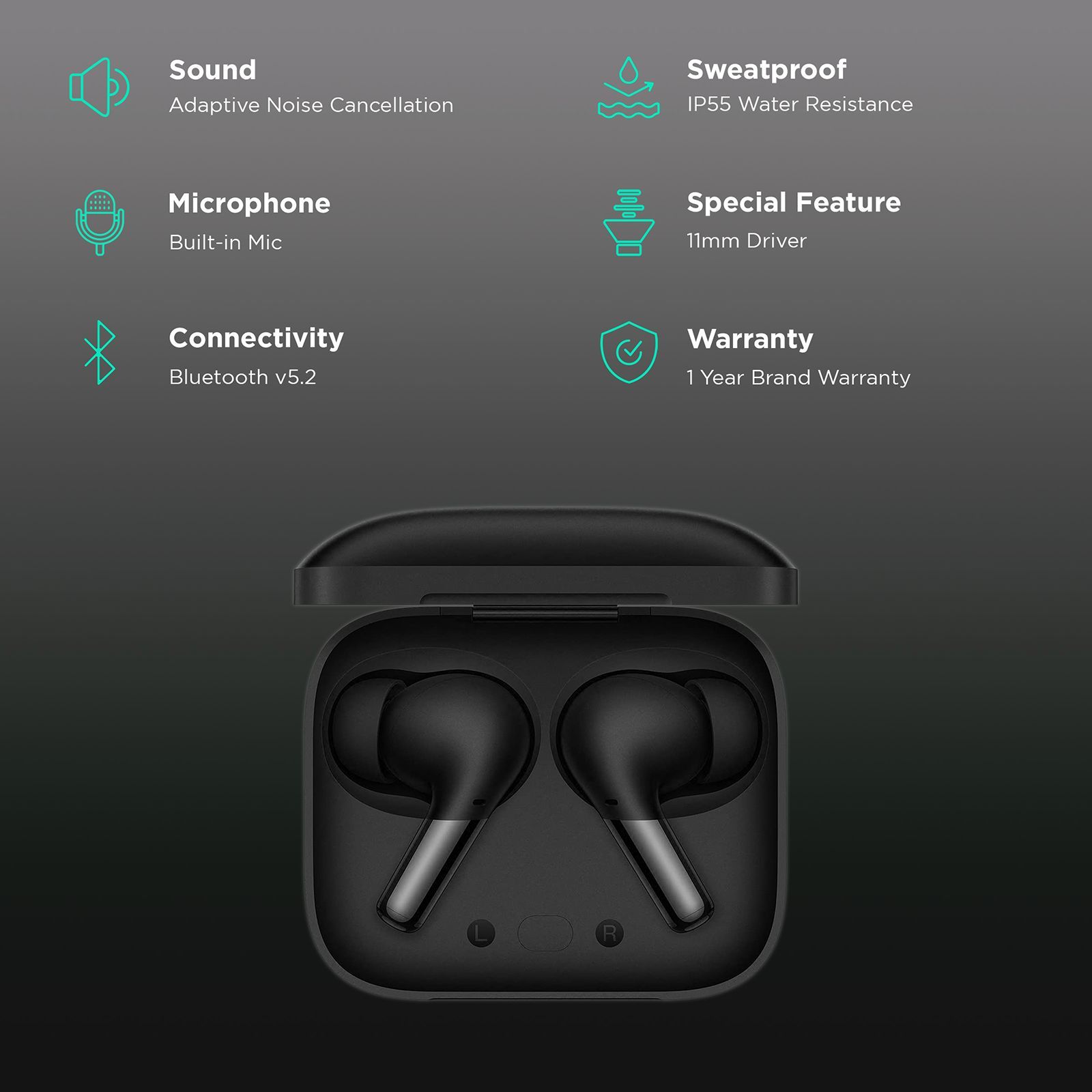 OnePlus Buds Pro TWS Earbuds with Adaptive Noise Cancellation (IP55 Water Resistant, Warp charge, Matte Black)_2