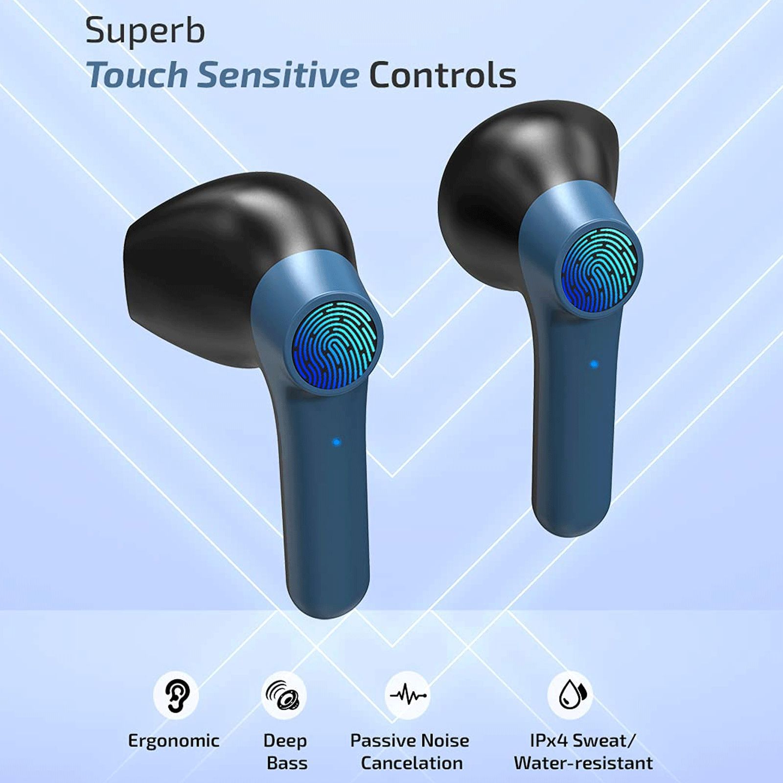 pTron Bass Pods 281 TWS Earbuds with Passive Noise Cancellation (IPX4 Sweat-Water Resistance, Stereo Calling, Black & Blue)_2