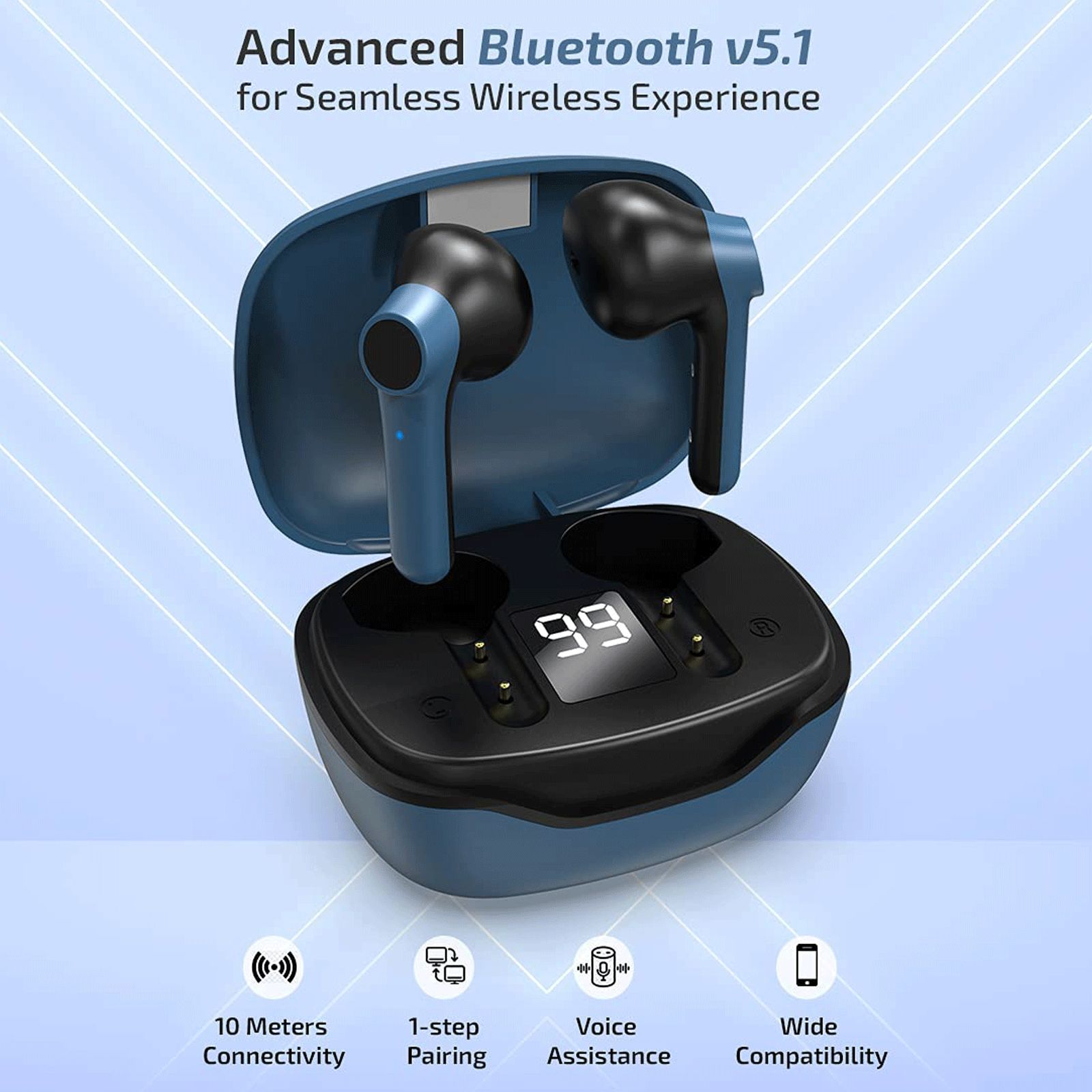 pTron Bass Pods 281 TWS Earbuds with Passive Noise Cancellation (IPX4 Sweat-Water Resistance, Stereo Calling, Black & Blue)_4